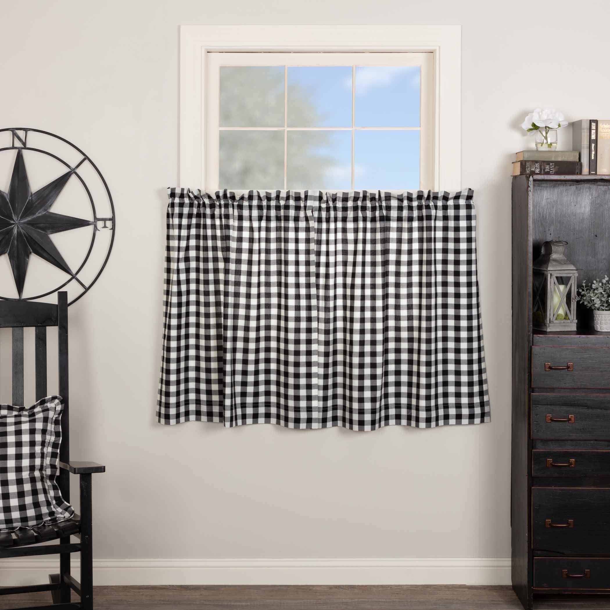 VHC Brands Annie Buffalo Check Plaid Cotton Ruffled Cafe Curtain (Set of 2)