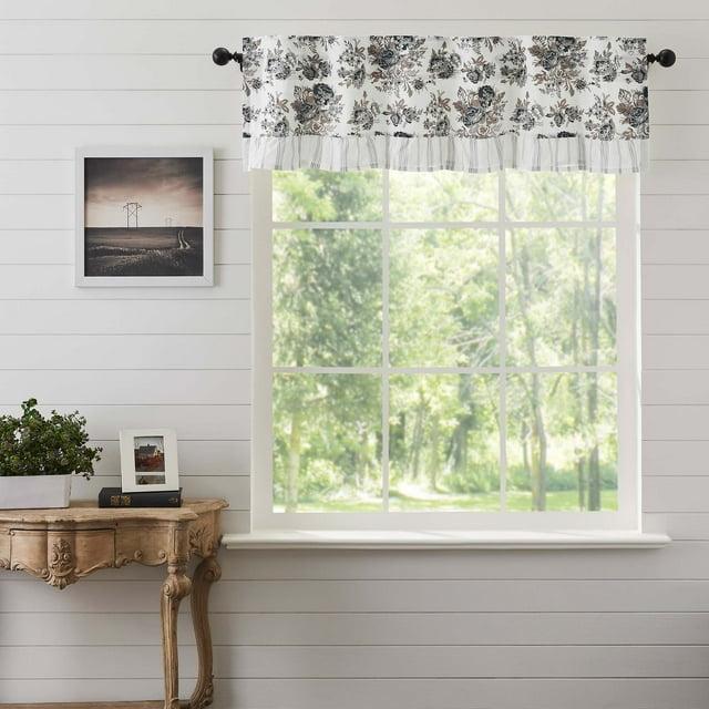 VHC Brands Annie Portabella Brown Floral Vintage Farmhouse Ruffled Valance Kitchen Curtain 16x60