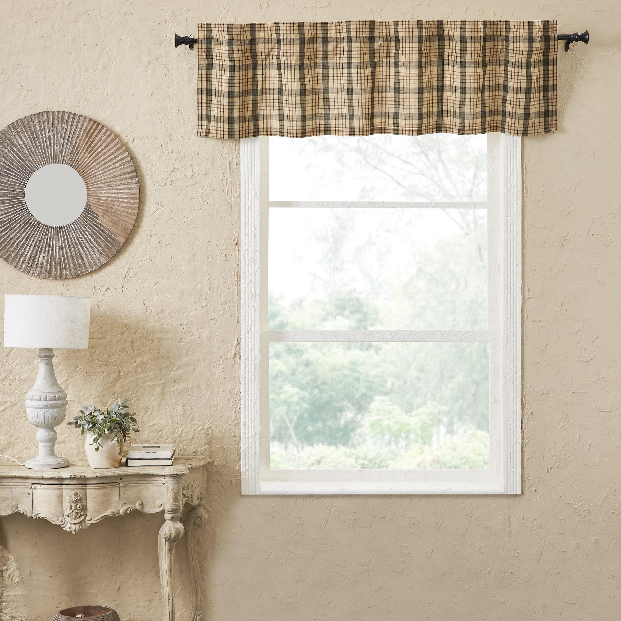 Holms Plaid Cotton Tailored Window Valance in Khaki/ Forest Green/ Russet