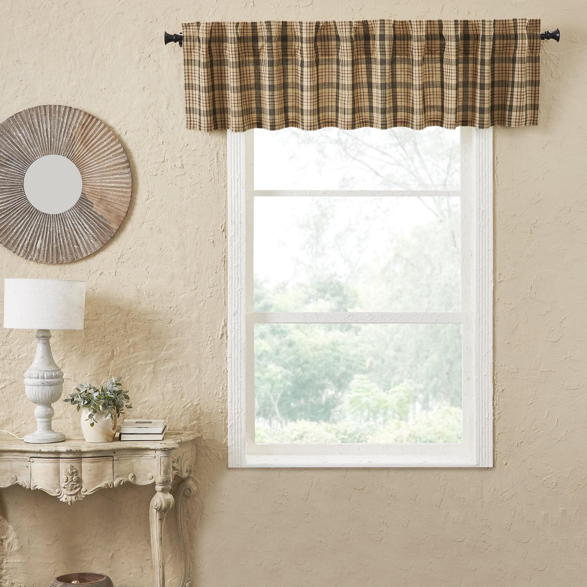 Cider Mill Plaid Cotton 90" Window Valance in Khaki and Green