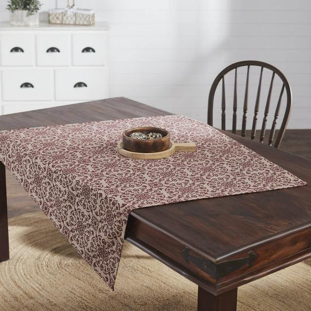 VHC Brands Custom House Burgundy & Tan Jacquard Table Topper 42x42, Kitchen and Dining Room Decor, Tabletop Accessory, Cotton, Custom House Collection, Square 42x42, Natural
