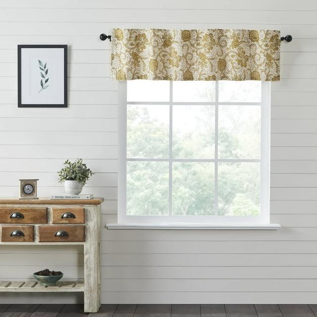 VHC Brands Dorset, Farmhouse Window Valance Curtain, Floral, Gold, 16x60