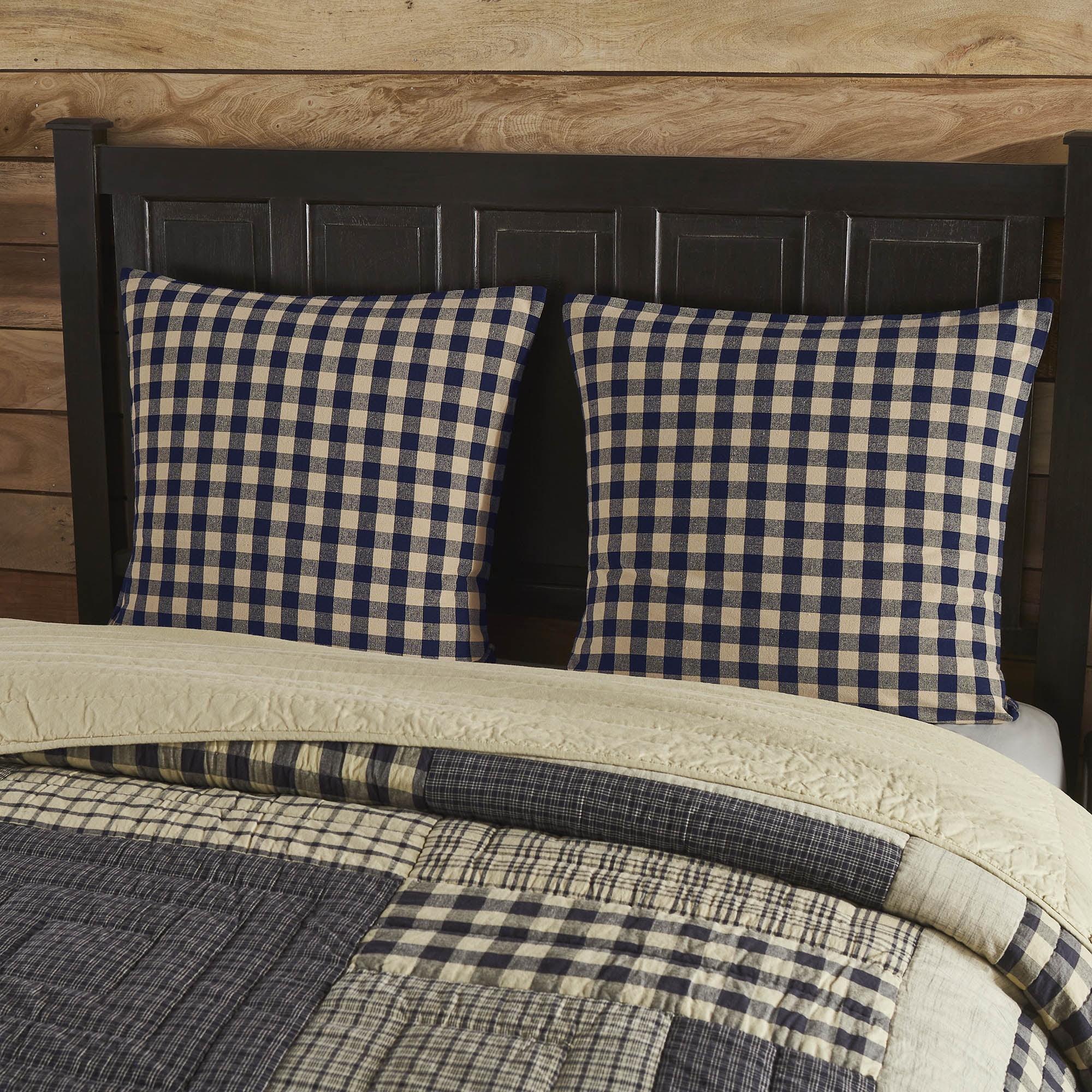 Navy and Khaki Checkered Cotton Euro Shams, Set of 2