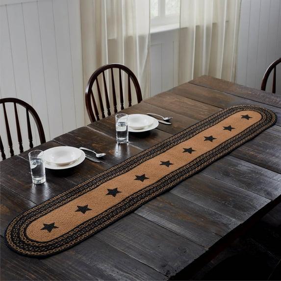 VHC Brands Farmhouse Star, Braided Jute Table Runner, Oval, Black Tan, 13x72