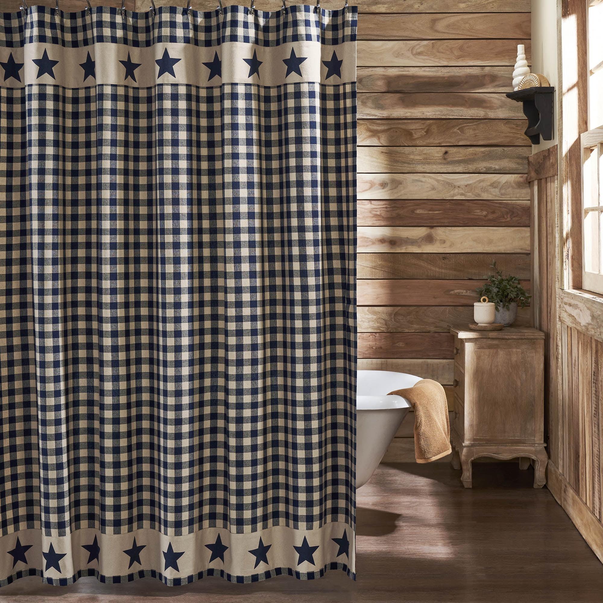 Navy and Khaki Cotton Americana Shower Curtain 72x72