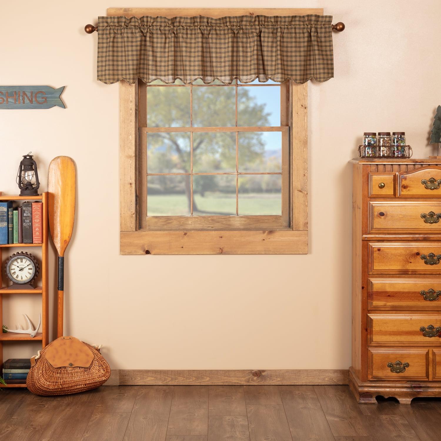 VHC Brands Ridge Plaid Cotton Rustic Kitchen Curtains Rod Pocket Hanging Loops 16x72 Valance, Cedar Green