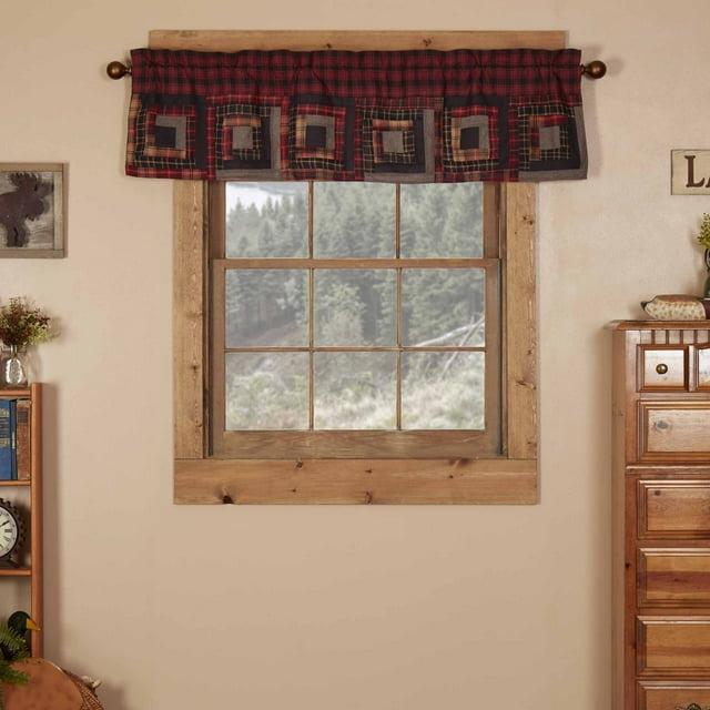 VHC Brands Rustic & Lodge Kitchen Window Cumberland Red Patchwork Curtain, Valance 16x60