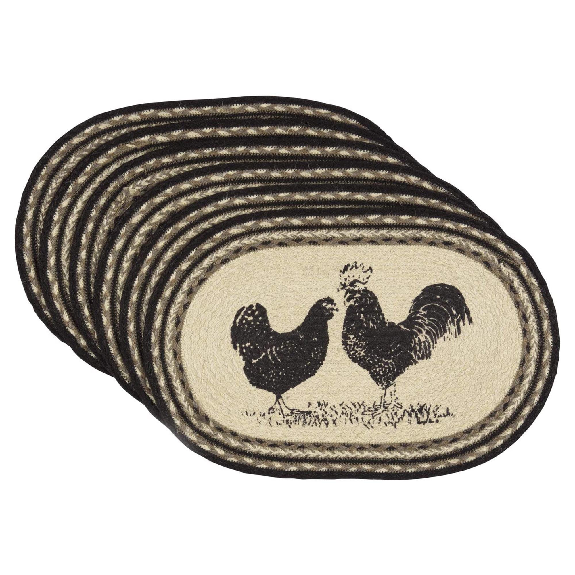 VHC Brands Sawyer Mill Poultry 12 x 18" Jute Placemats, Set of 6, Charcoal