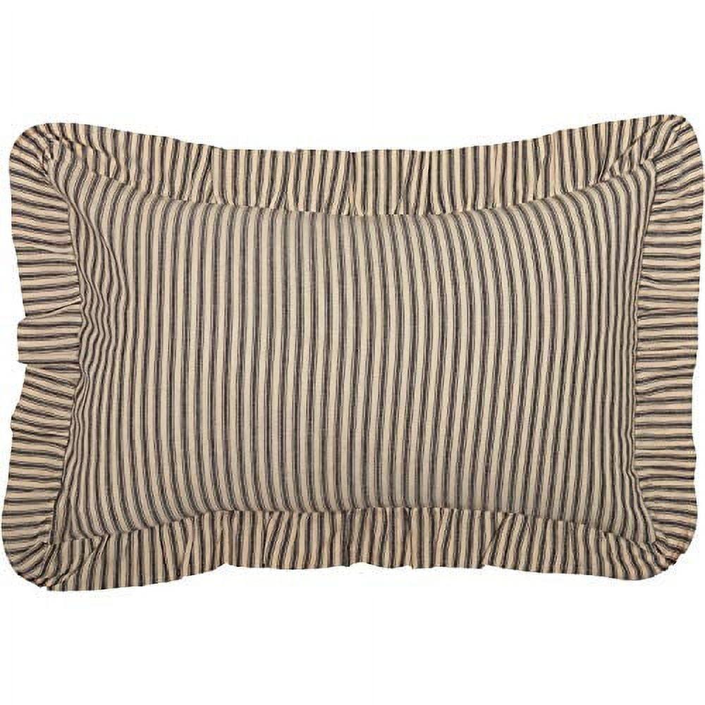 Charcoal and Creme Cotton Ticking Stripe Pillow with Ruffled Edging