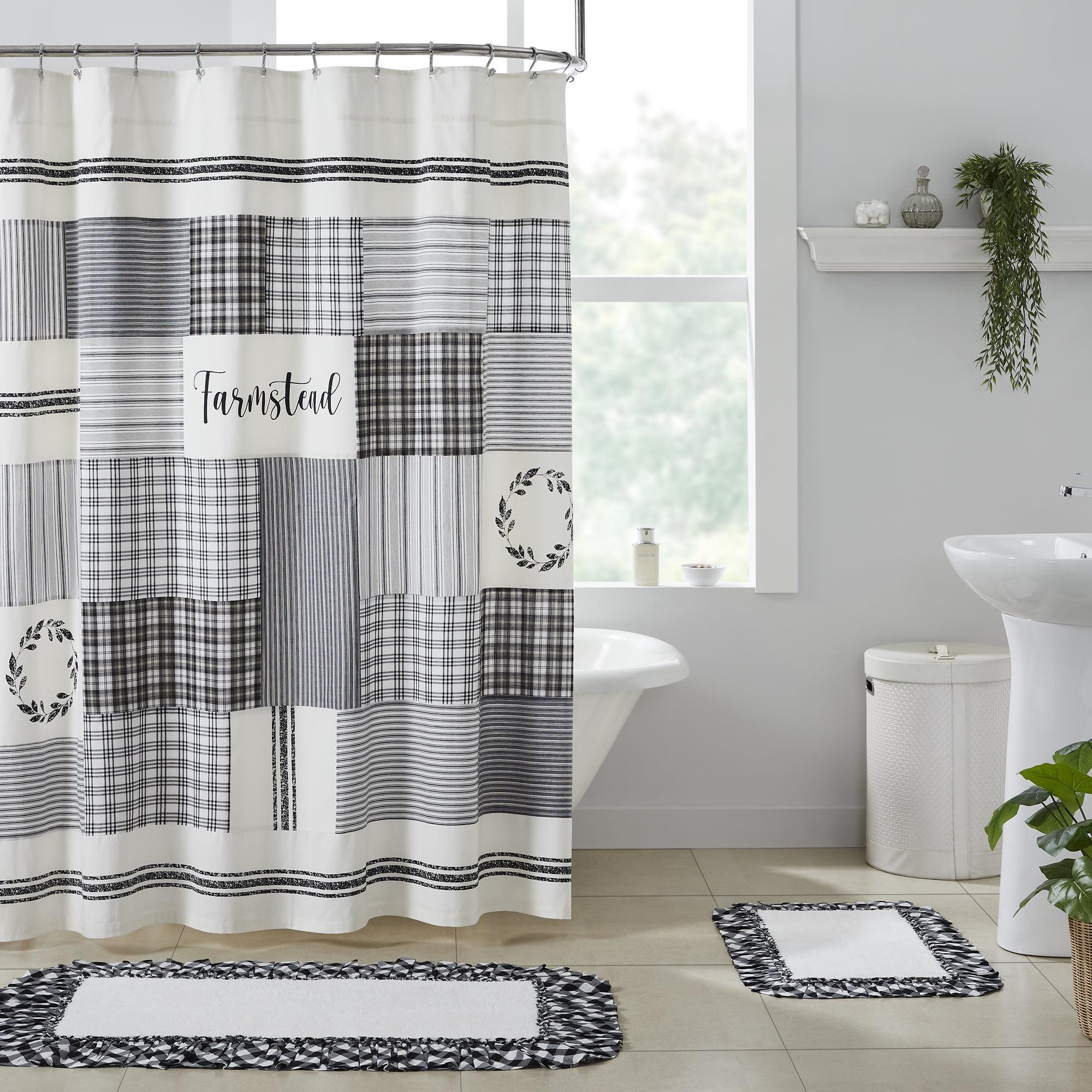 Sawyer Mill Black Stenciled Patchwork Cotton Shower Curtain 72x72