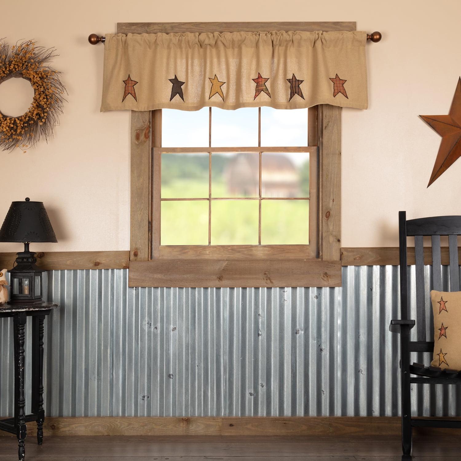 Tan Burlap Rod Pocket Valance with Appliqued Stars