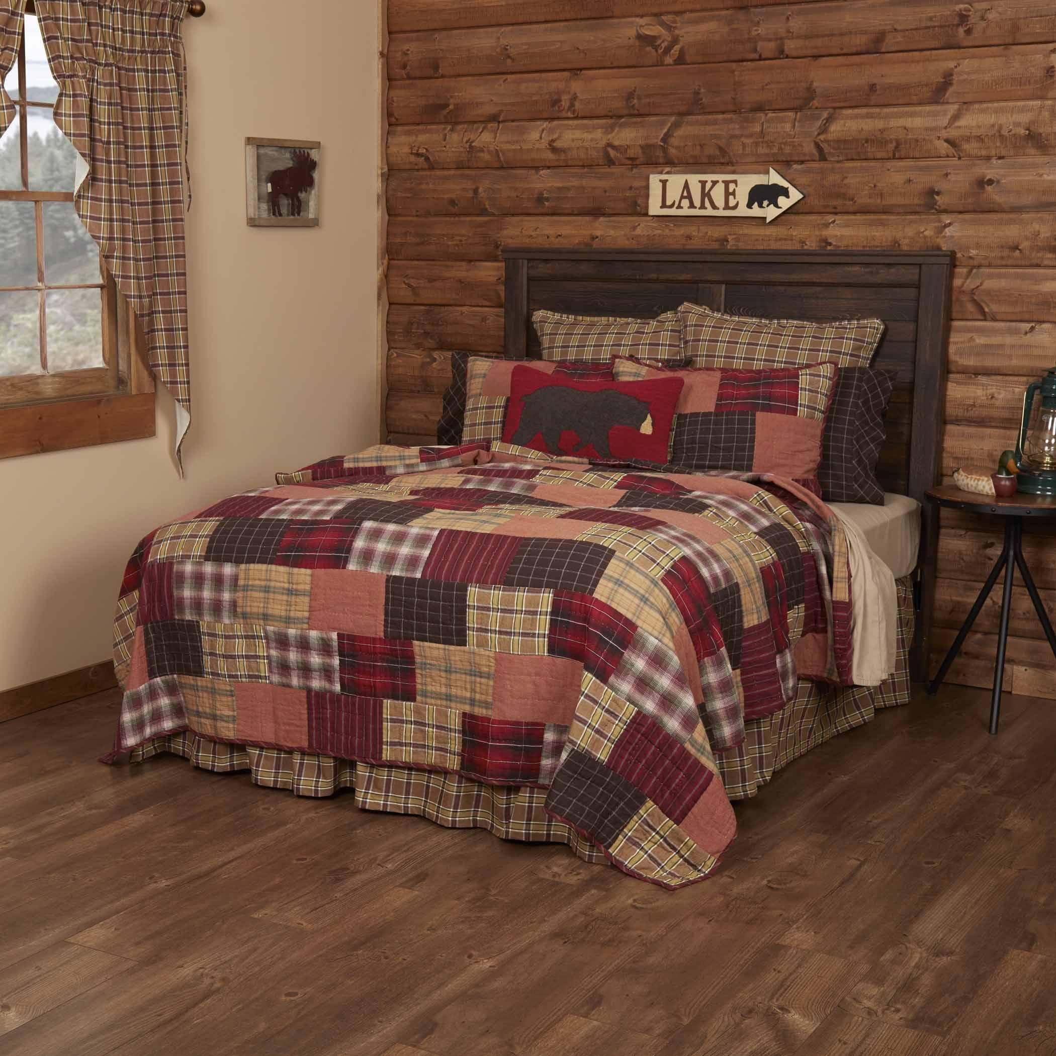 VHC Brands Wyatt Plaid Cotton Rustic Pre-Washed Square Quilt Sham Queen Bedding Accessory, Set, Patchwork Tan