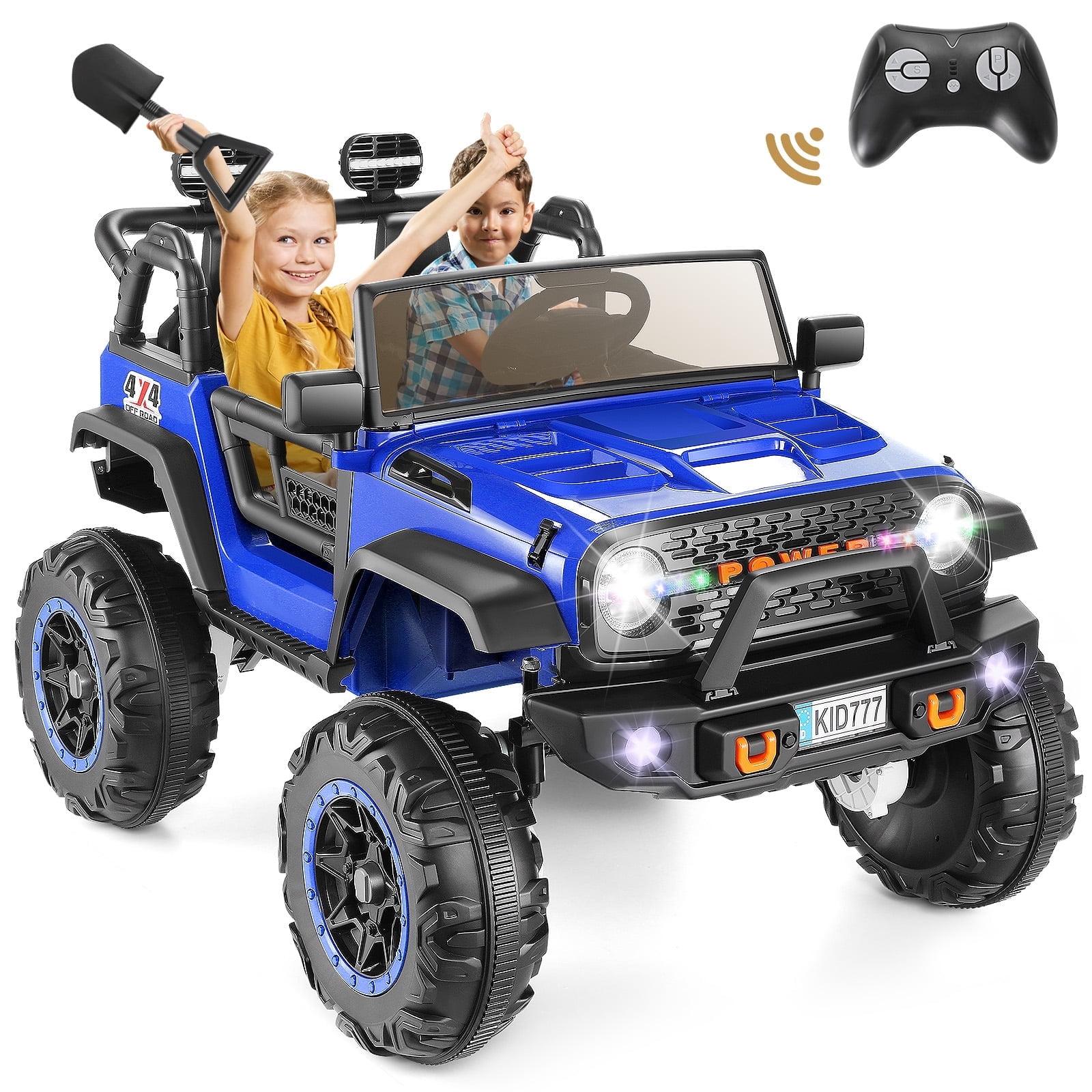 VIBESPARK 24V 2-Seater Ride on Toys, Kids Electric Ride on Cars with Remote Control, 2WD/4WD Switchable Powered Ride on Truck w/ Bluetooth, 3-Point Seat Belts, Spring Suspension, Shovel, 6MPH, Blue