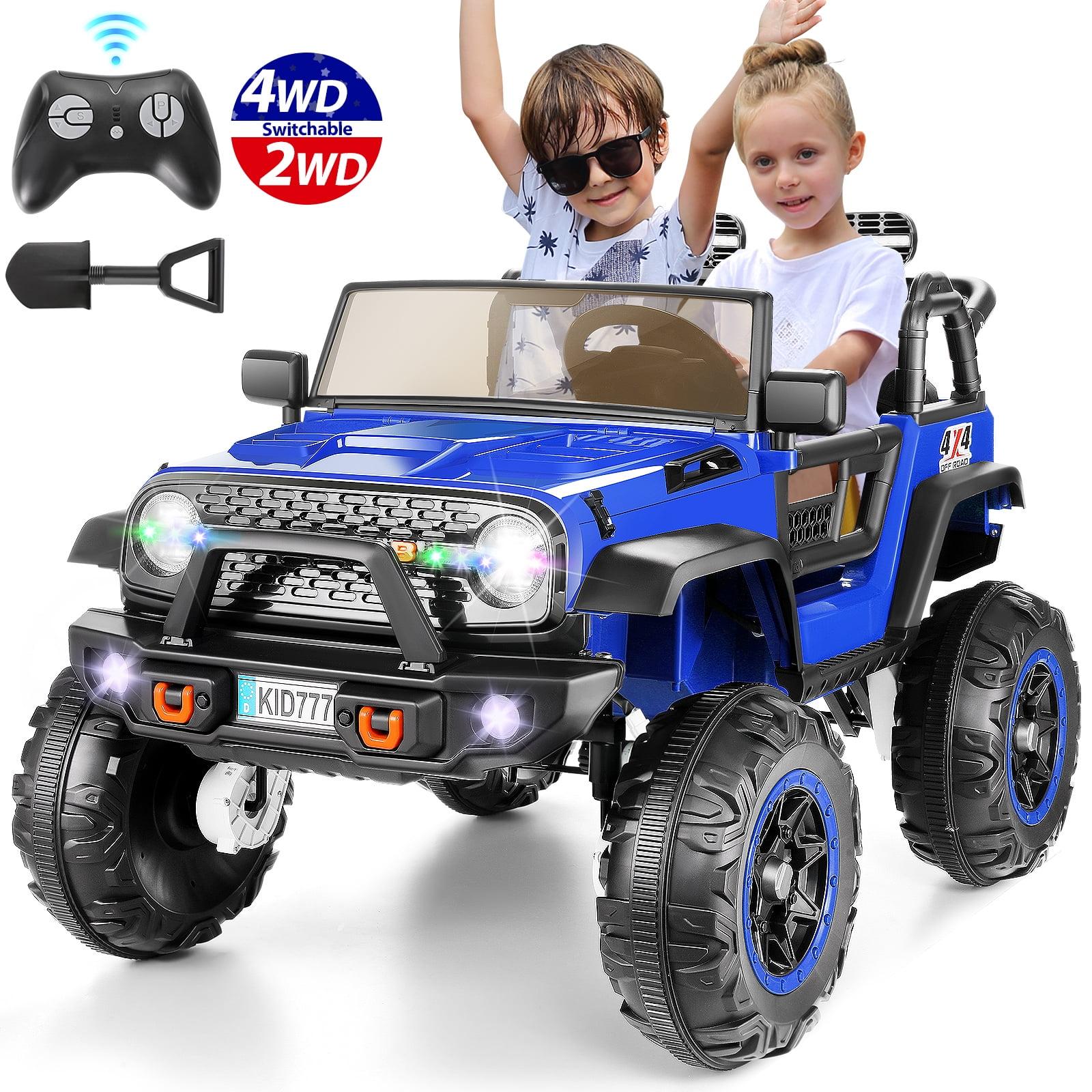 VIBESPARK 24V 2-Seater Ride on Toys, Kids Electric Ride on Cars with Remote Control, 2WD/4WD Switchable Powered Ride on Truck w/ Bluetooth, 3-Point Seat Belts, Spring Suspension, Shovel, 6MPH, Blue