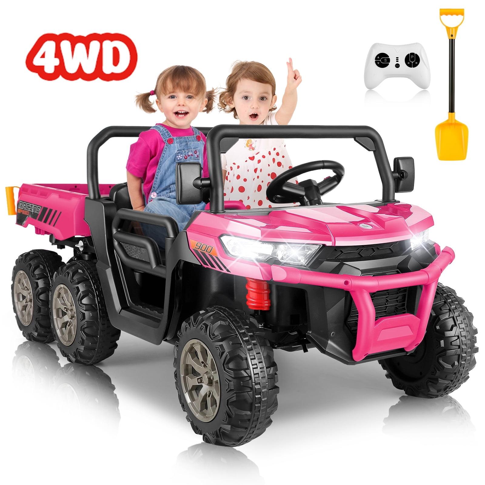 24V Kids Ride on Dump Truck with Remote Control, 2 Seater Powered 4-Wheel UTV Toys, 2x200W Ride on Tractor Car w/ Electric Dump Bed, Shovel, Bluetooth Music, Pink