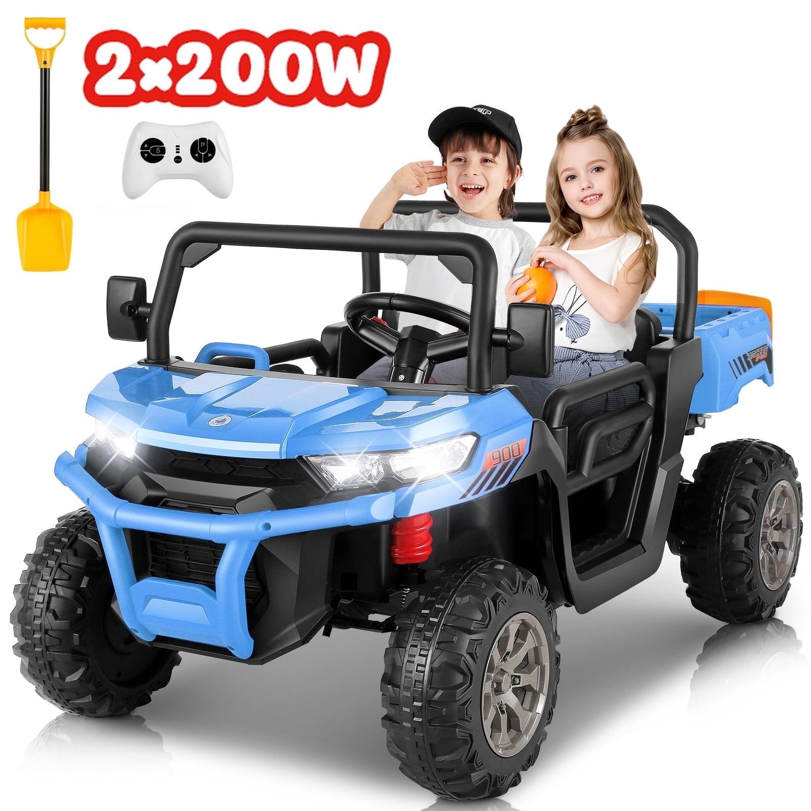 VIBESPARK 24 Volt Ride on Toys with Dump Bed, 2-Seater Ride on Dump Truck, 2×200W Electric Car for Kids Ride on UTV w/ Remote Control, Shovel, Bluetooth, Music, LED Light, 5MPH, Blue