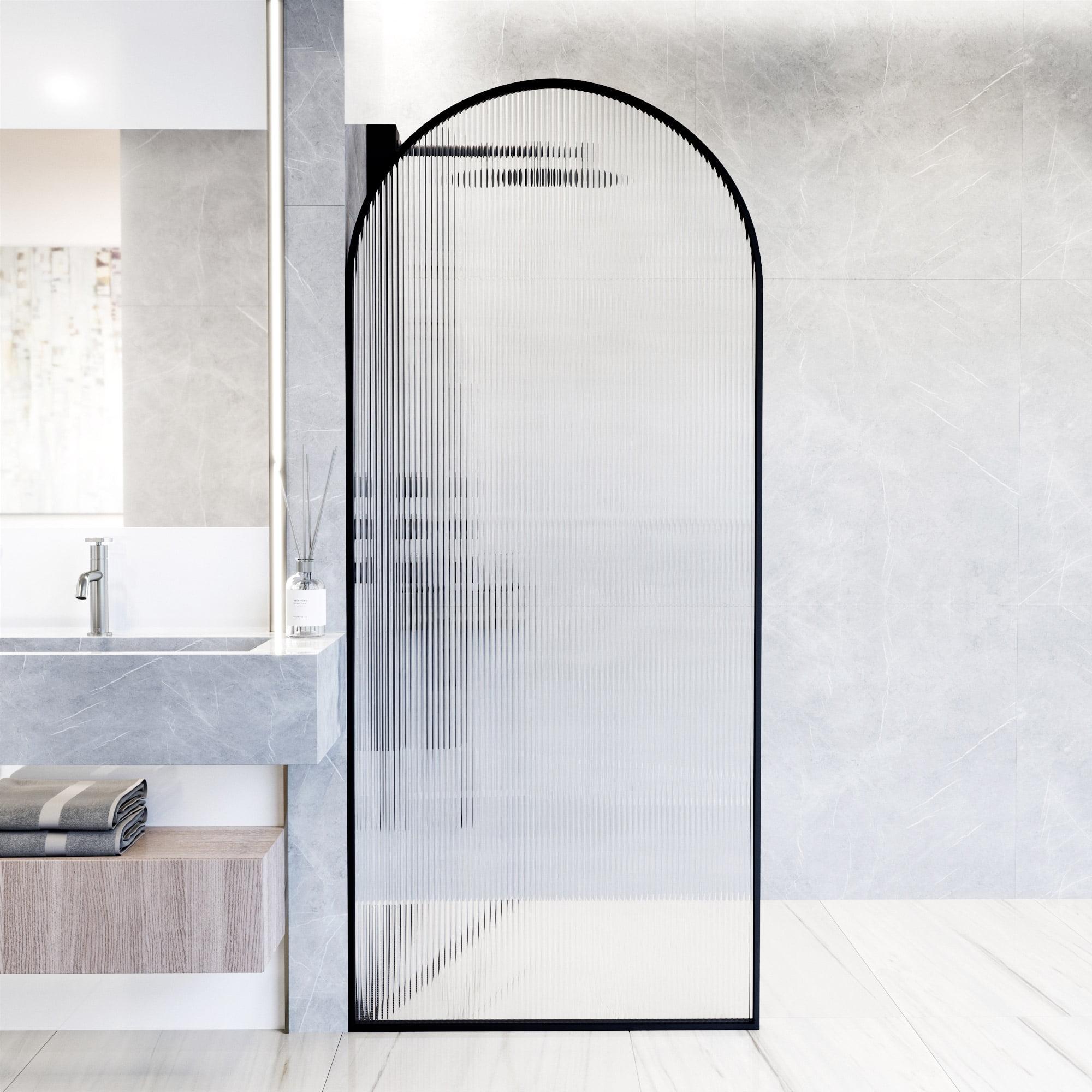 Arden 34" Matte Black Fluted Glass Shower Screen