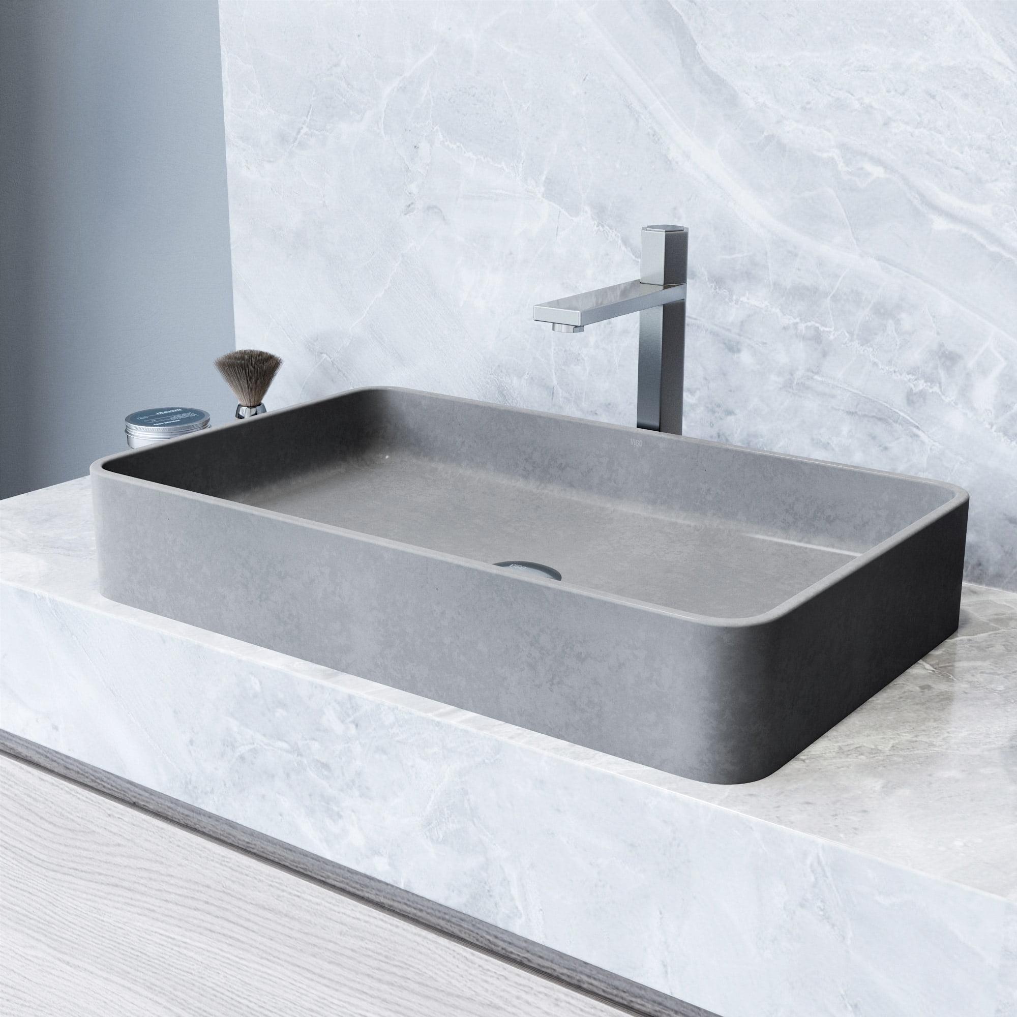 Gray Concrete 23" Rectangular Vessel Bathroom Sink