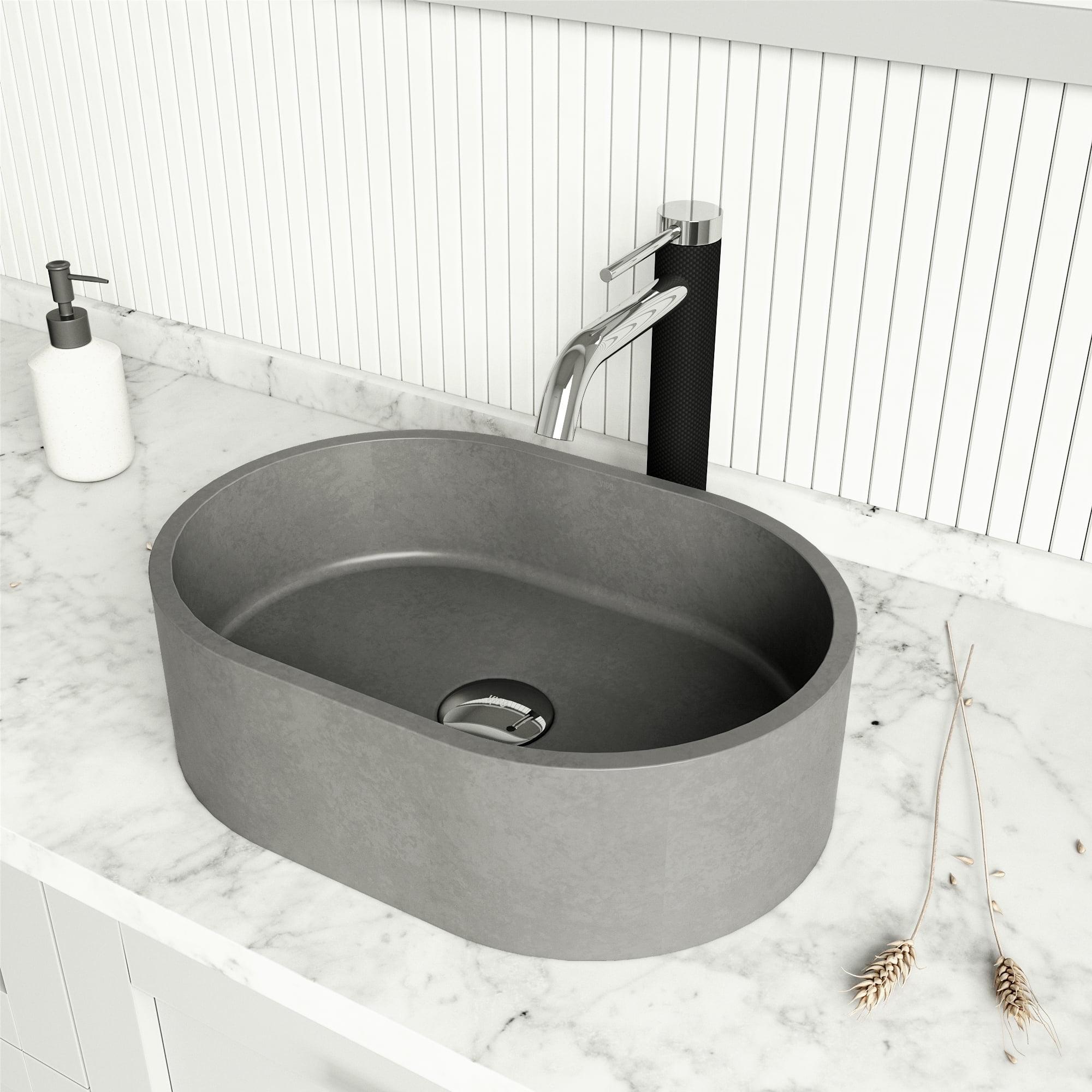 BrightonGiralda Gothic 16" L x 11" W x 5" H Oval Concrete Vessel Bathroom Sink with 10" H Faucet