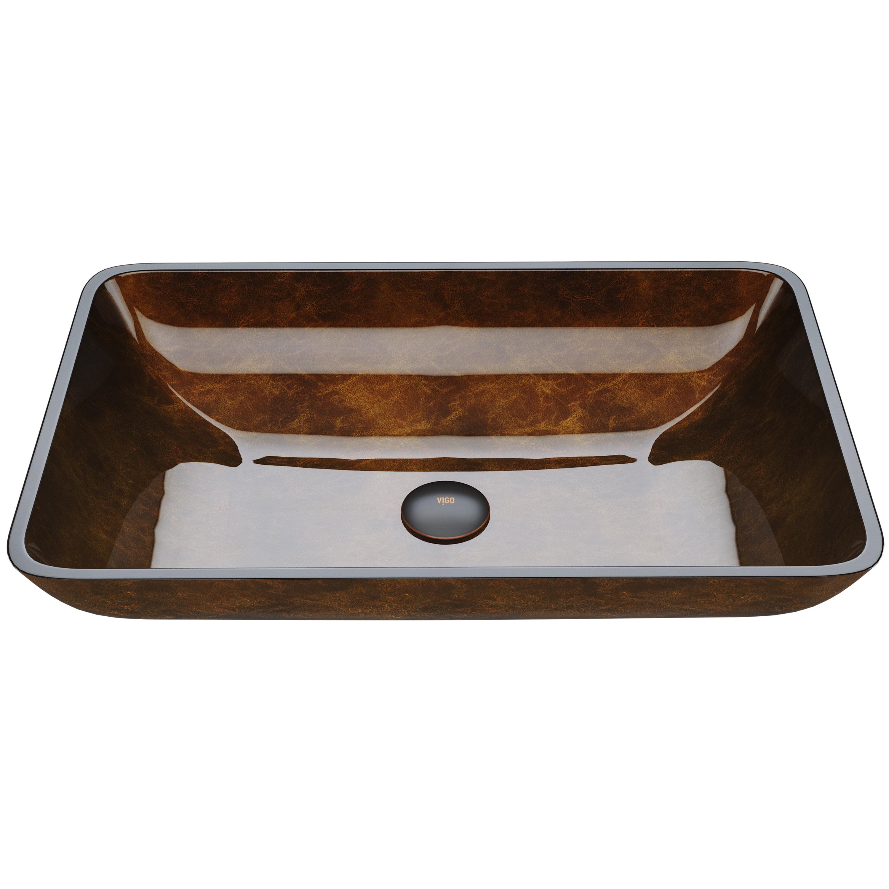 Golden Greek Brown Tempered Glass Rectangular Vessel Bathroom Sink