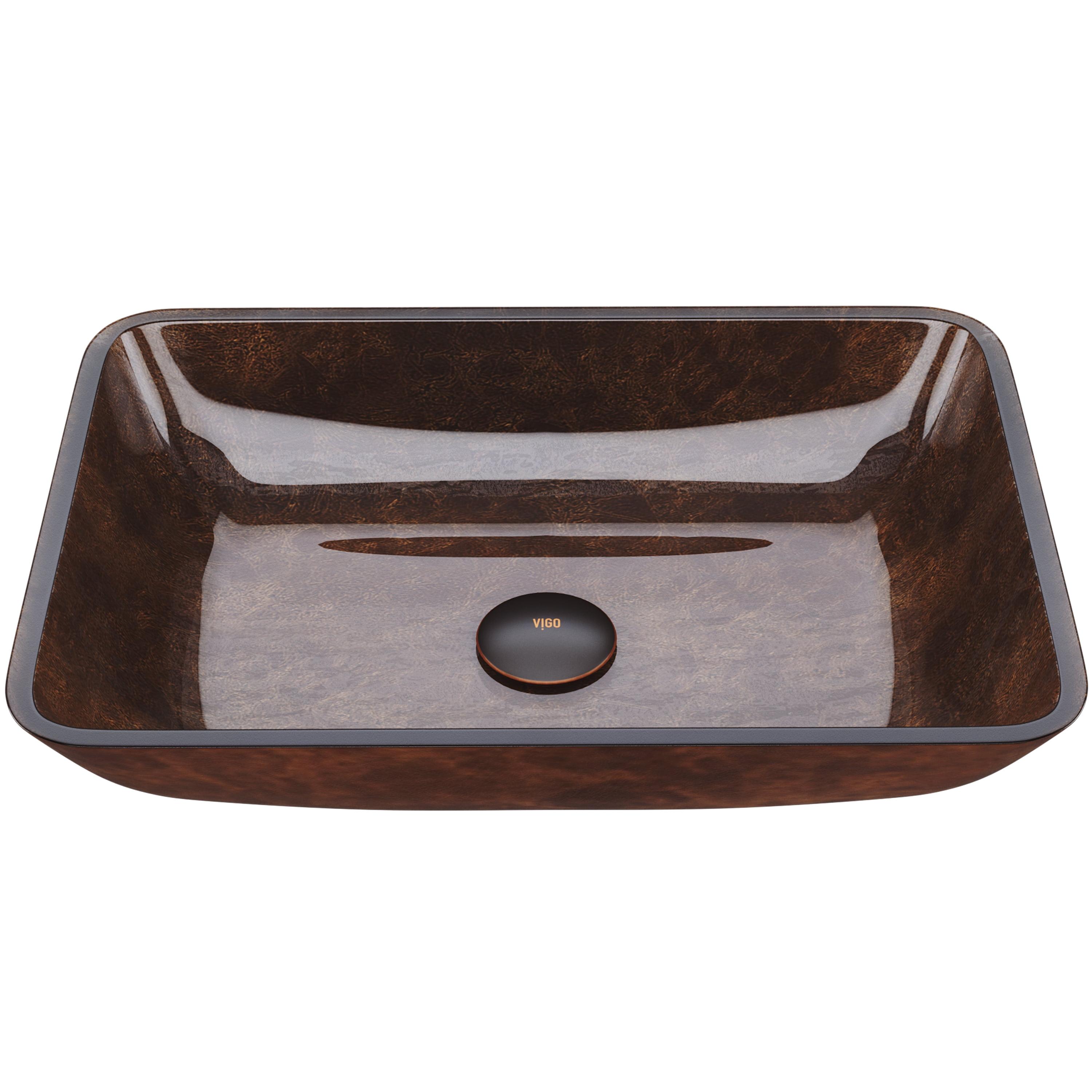 Russet Brown Tempered Glass 18" Rectangular Vessel Bathroom Sink