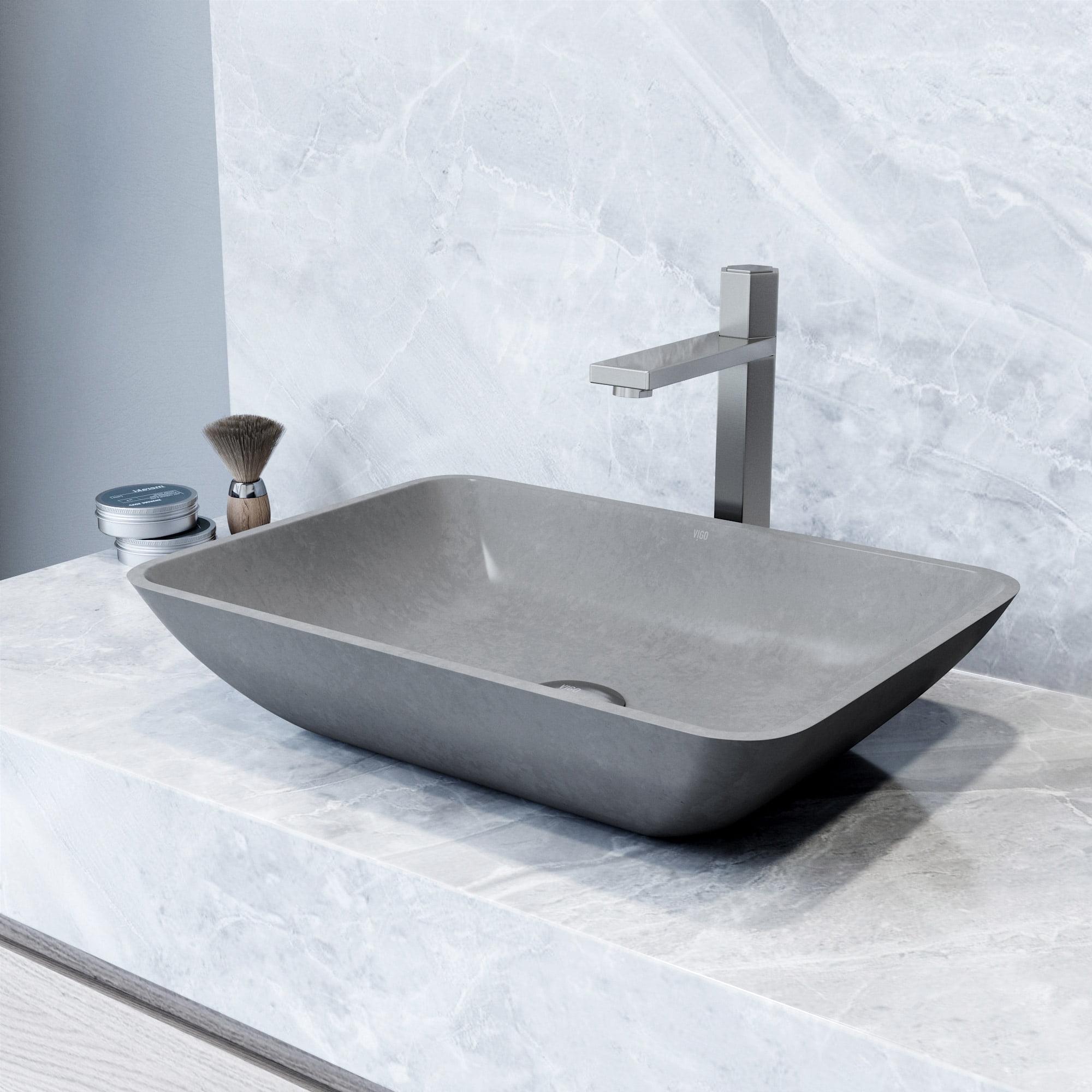 Gray Concrete Rectangular Vessel Bathroom Sink