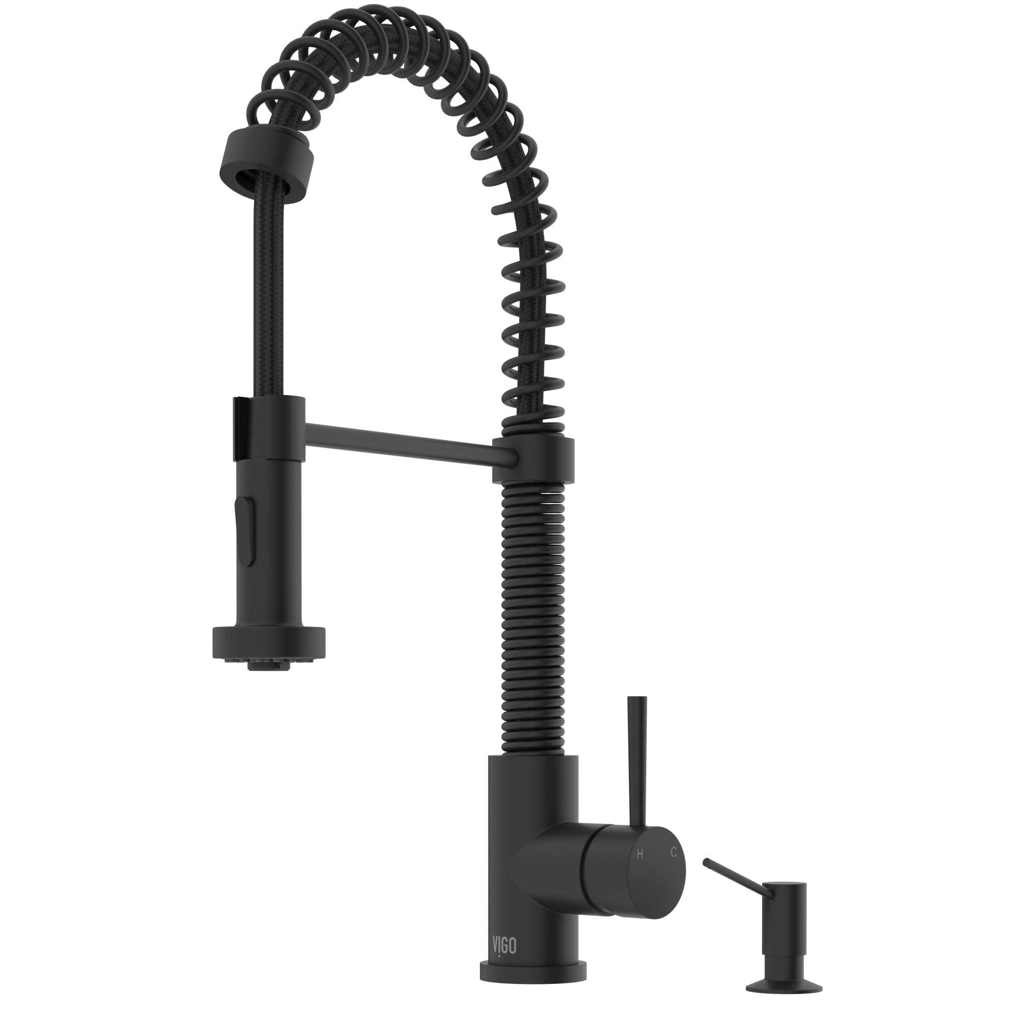 Matte Black Brass Pull-Down Kitchen Faucet with Soap Dispenser