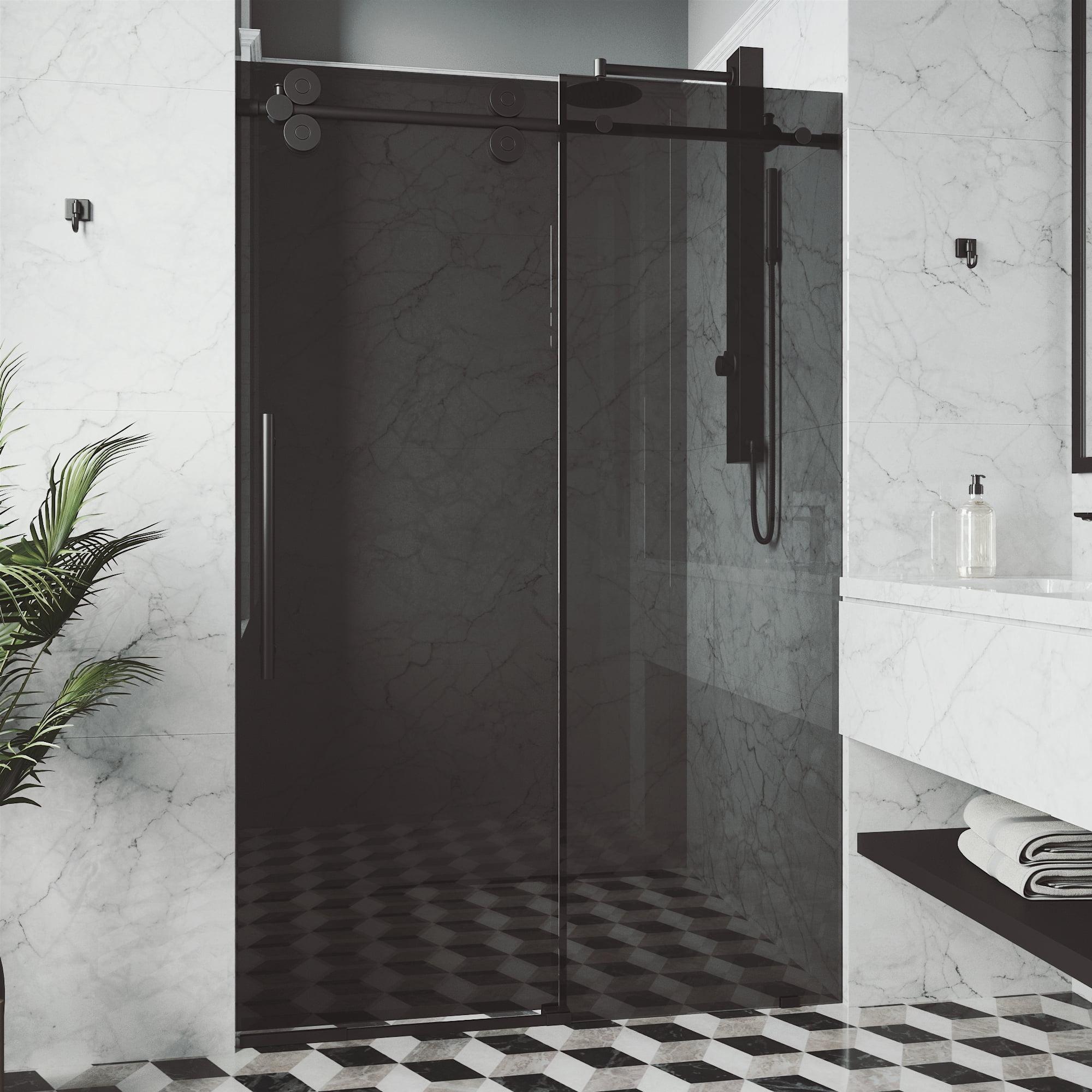 VIGO Elan 56-60" W x 74" H Sliding Frameless Shower Door with 3/8" Tinted Glass VG6041MBBLK6074