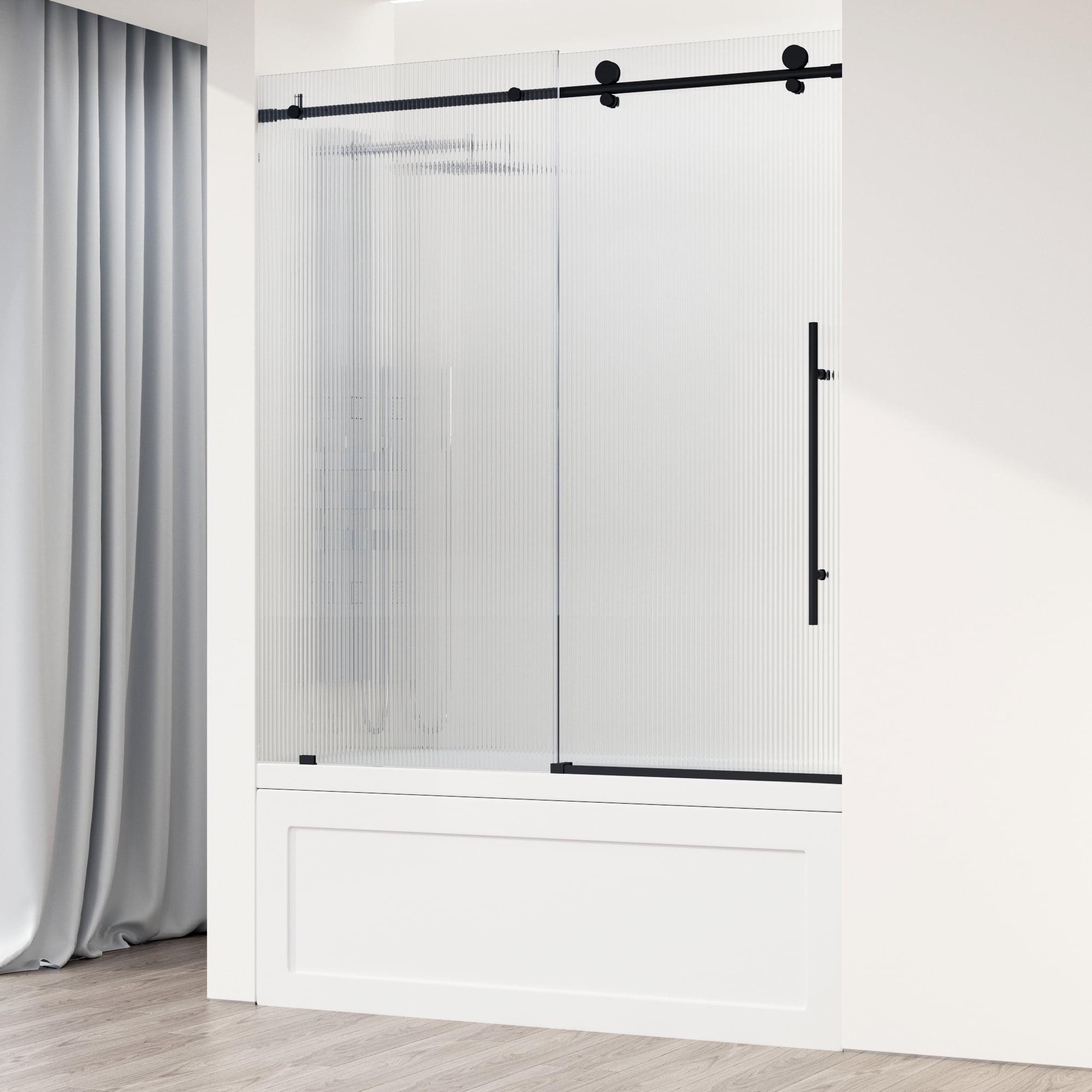 Elan E-Class 60" Matte Black Frameless Sliding Tub Door with Fluted Glass