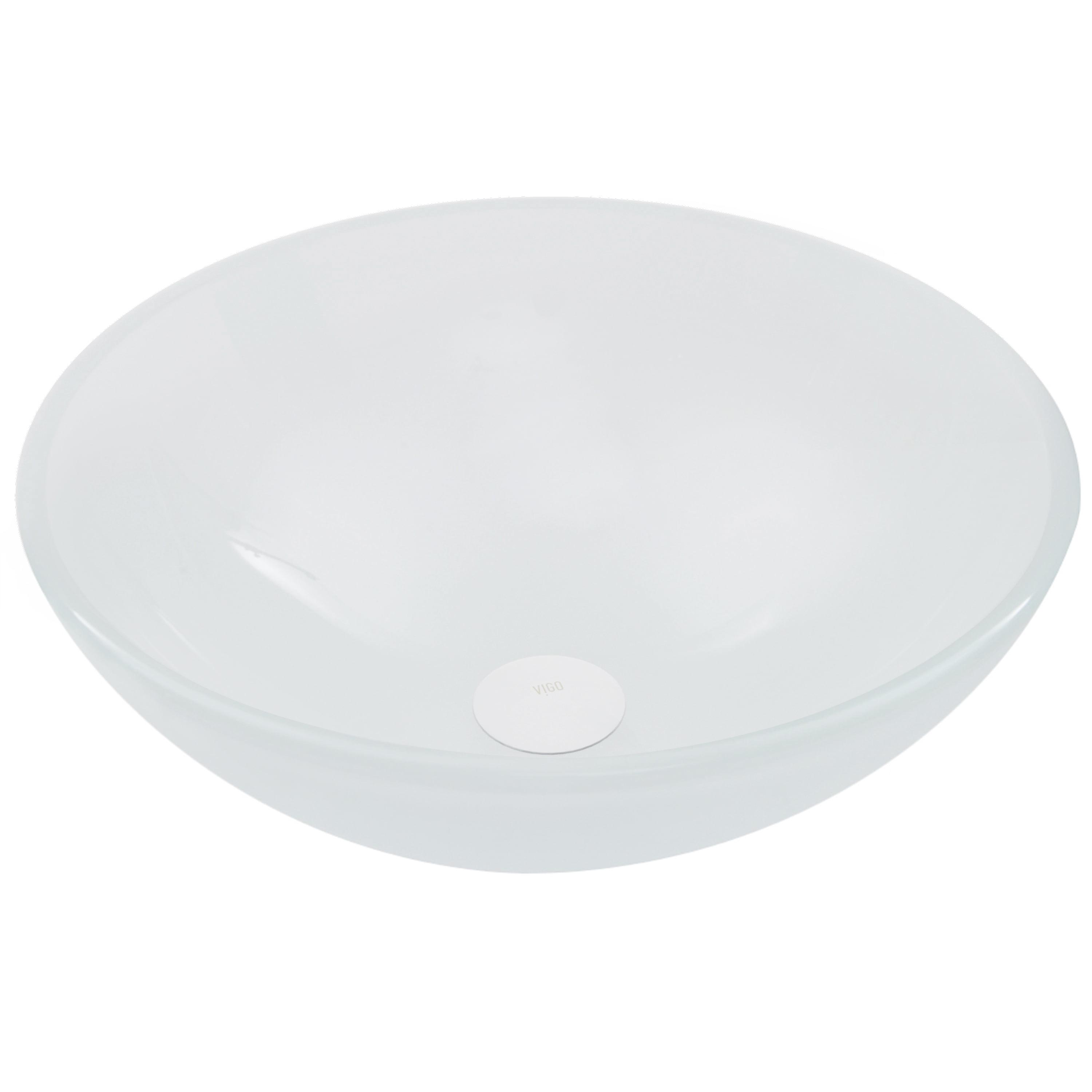 Elegant Frosted White 16.5" Tempered Glass Circular Vessel Sink