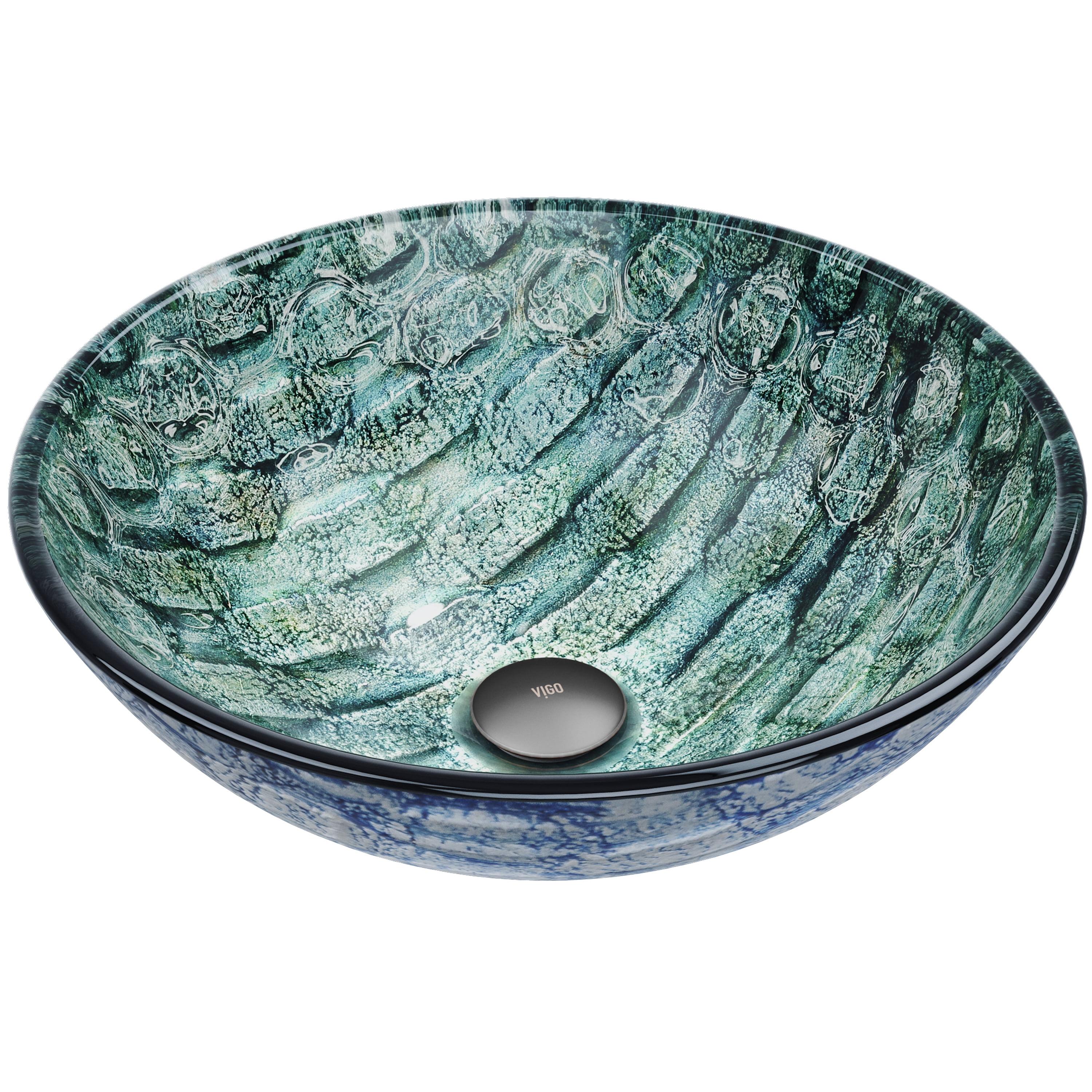 Oceania Teal and Aqua Glass Circular Vessel Sink