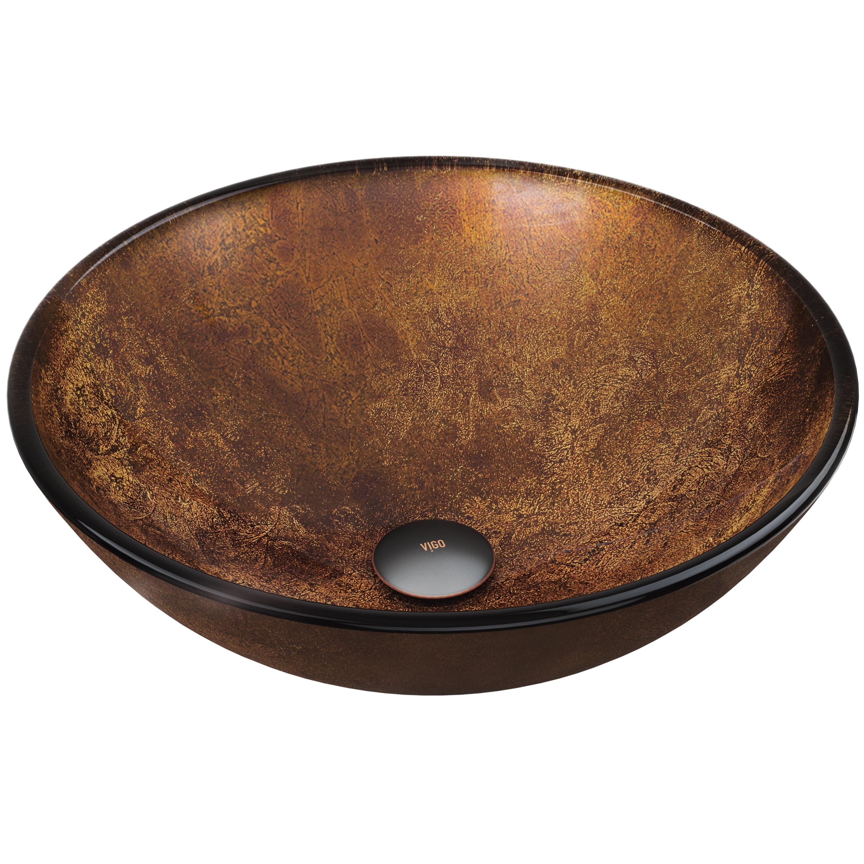 VIGO Giovanni Russet Brown Glass 17 in. L x 17 in. W x 6 in. H Round Vessel Bathroom Sink