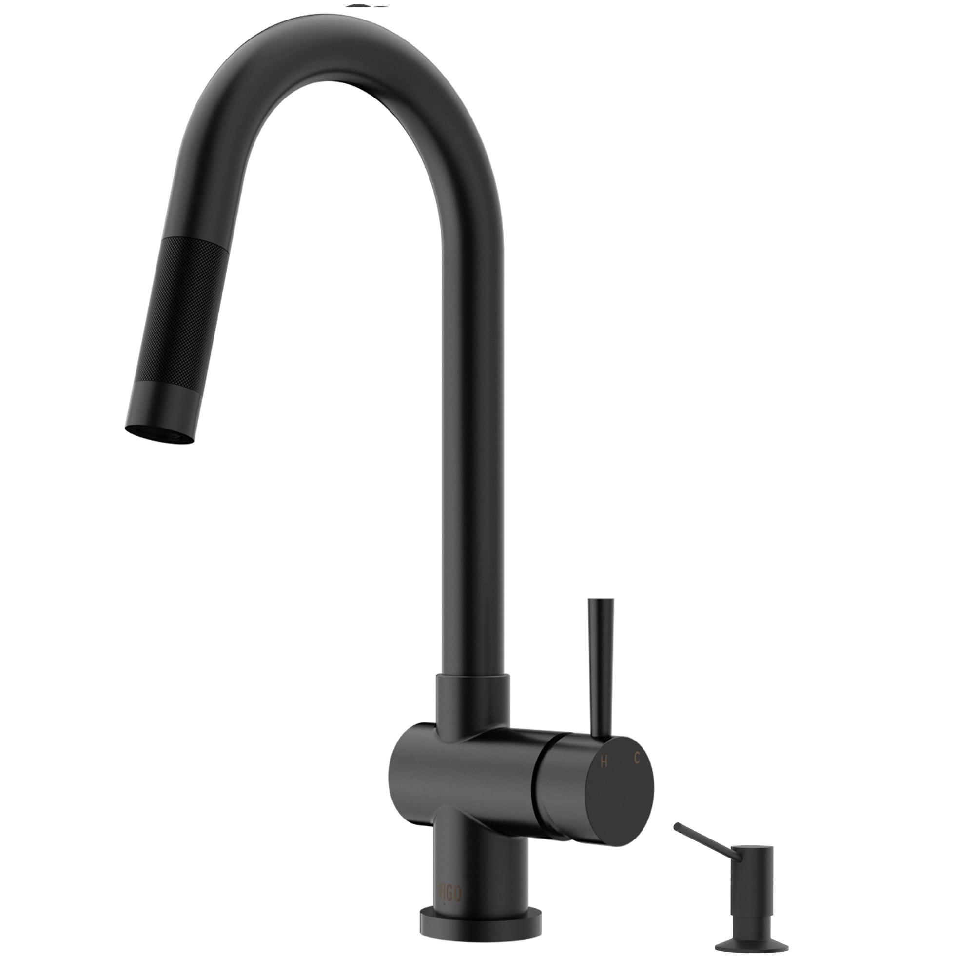 Matte Black 17" Pull-Down Kitchen Faucet with Soap Dispenser