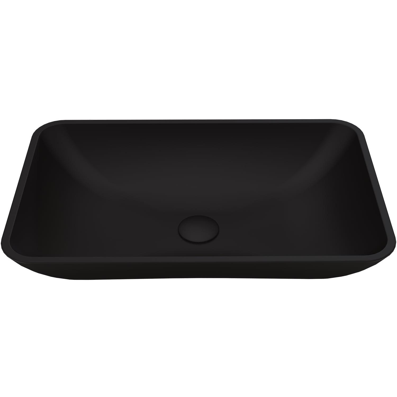 Matte Black Rectangular Glass Vessel Bathroom Sink