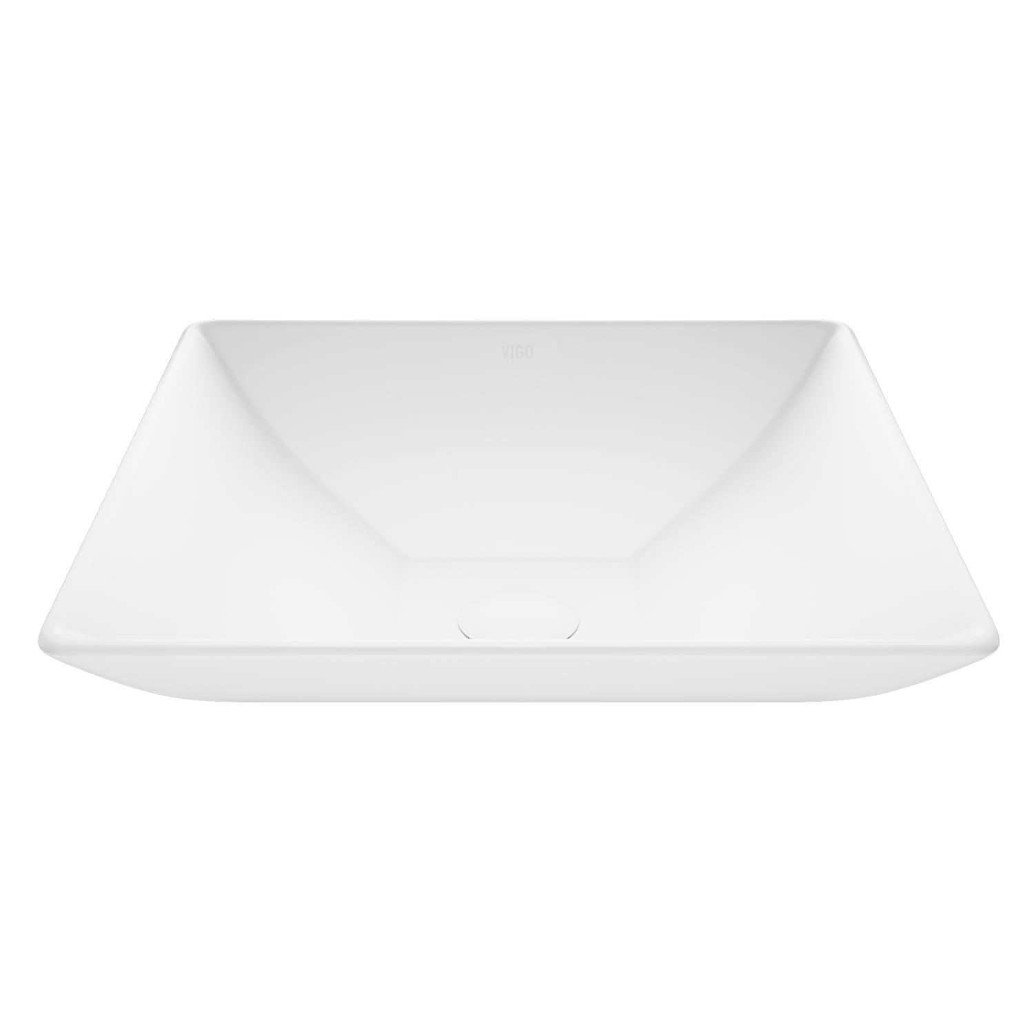 VIGO VG04004 Hibiscus 16" L x 16" W x 5" HMatte Stone White Handmade Square Vessel Bathroom Sink
