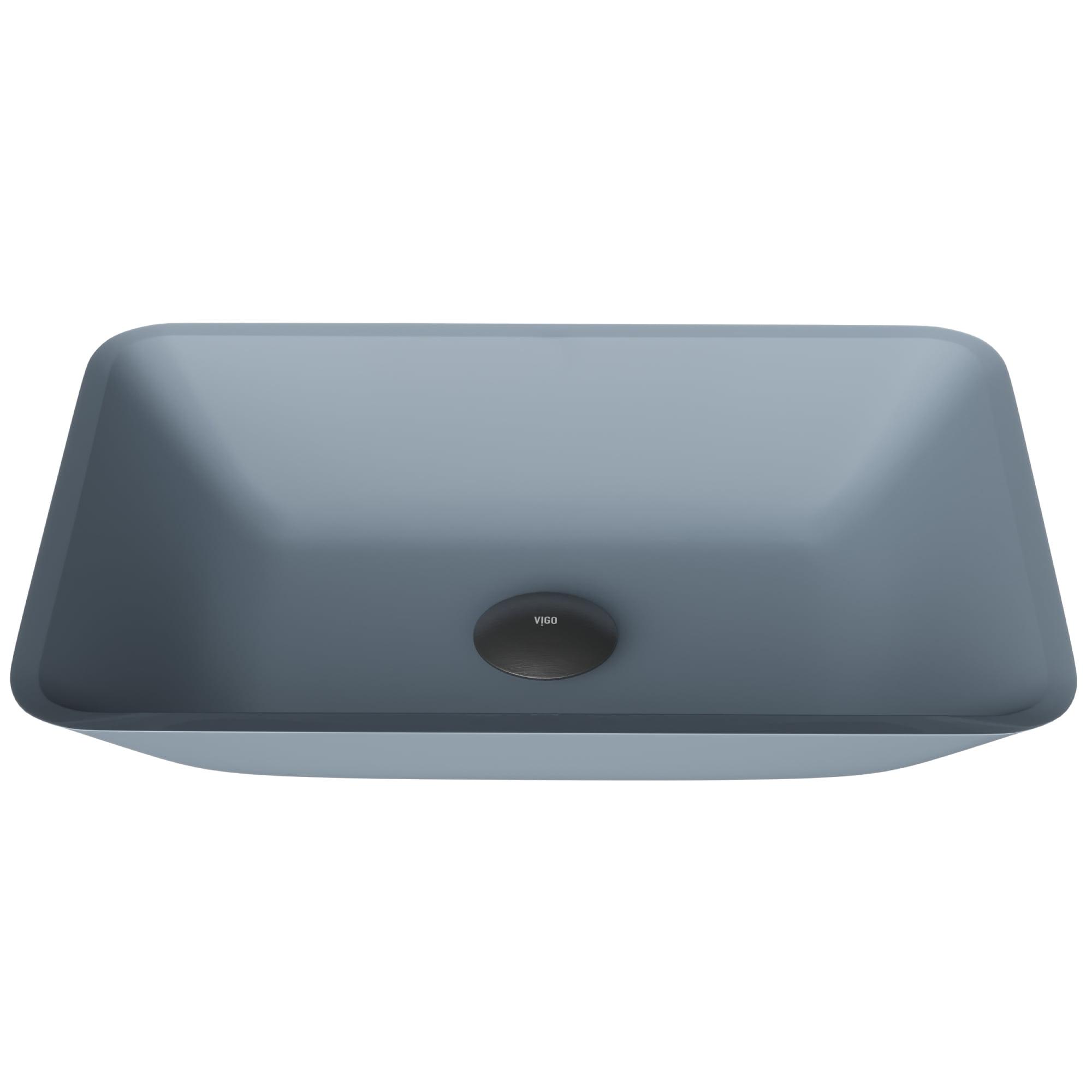 Sottile Luxury Frosted Blue Glass Rectangular Vessel Sink