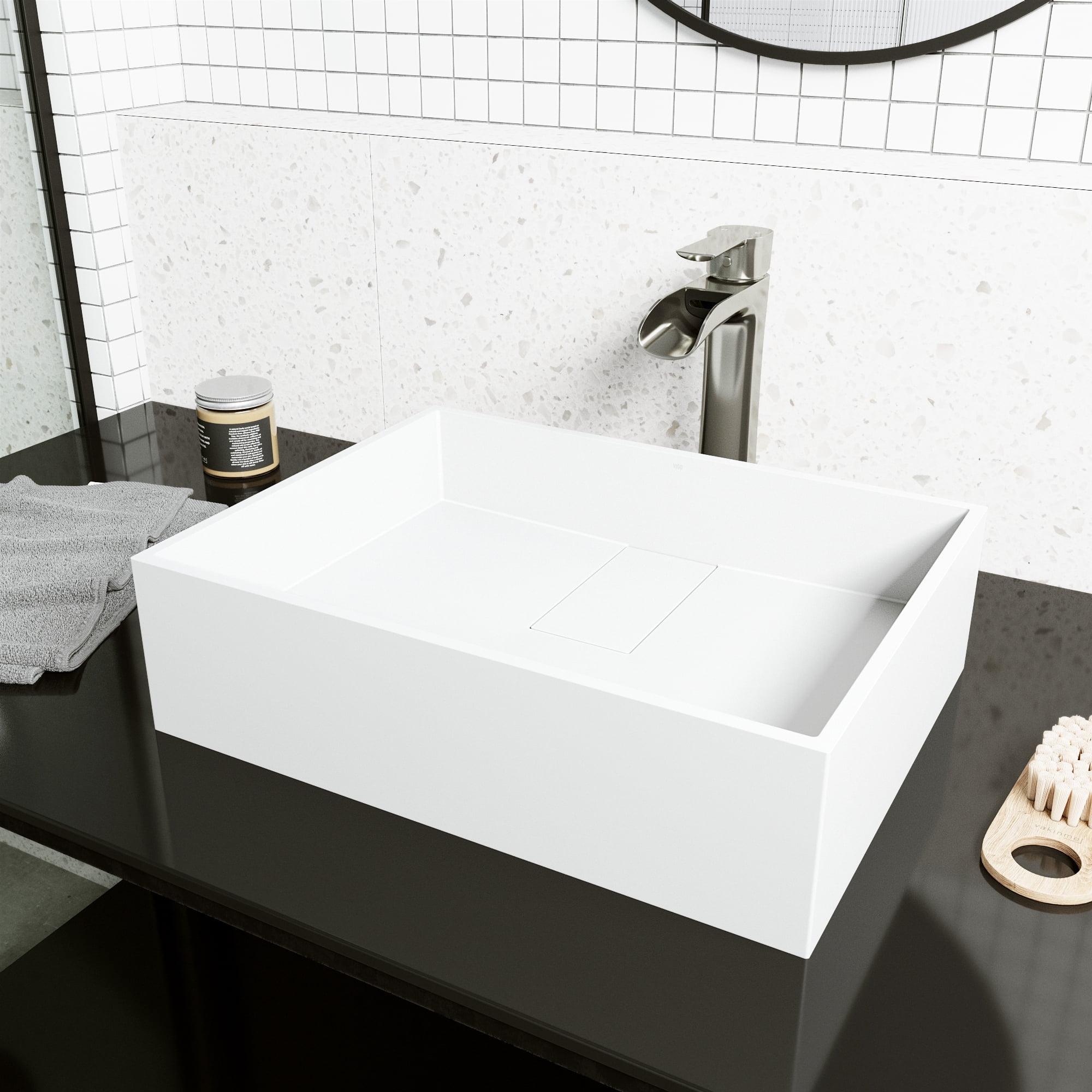 Bryant 17" L x 13" W x 5" H Rectangular White Matte Stone™ Vessel Bathroom Sink with 11" H Faucet