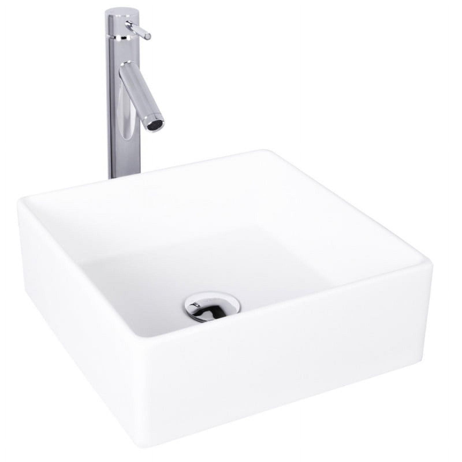 Square Matte Stone Vessel Sink with Dior Faucet in White