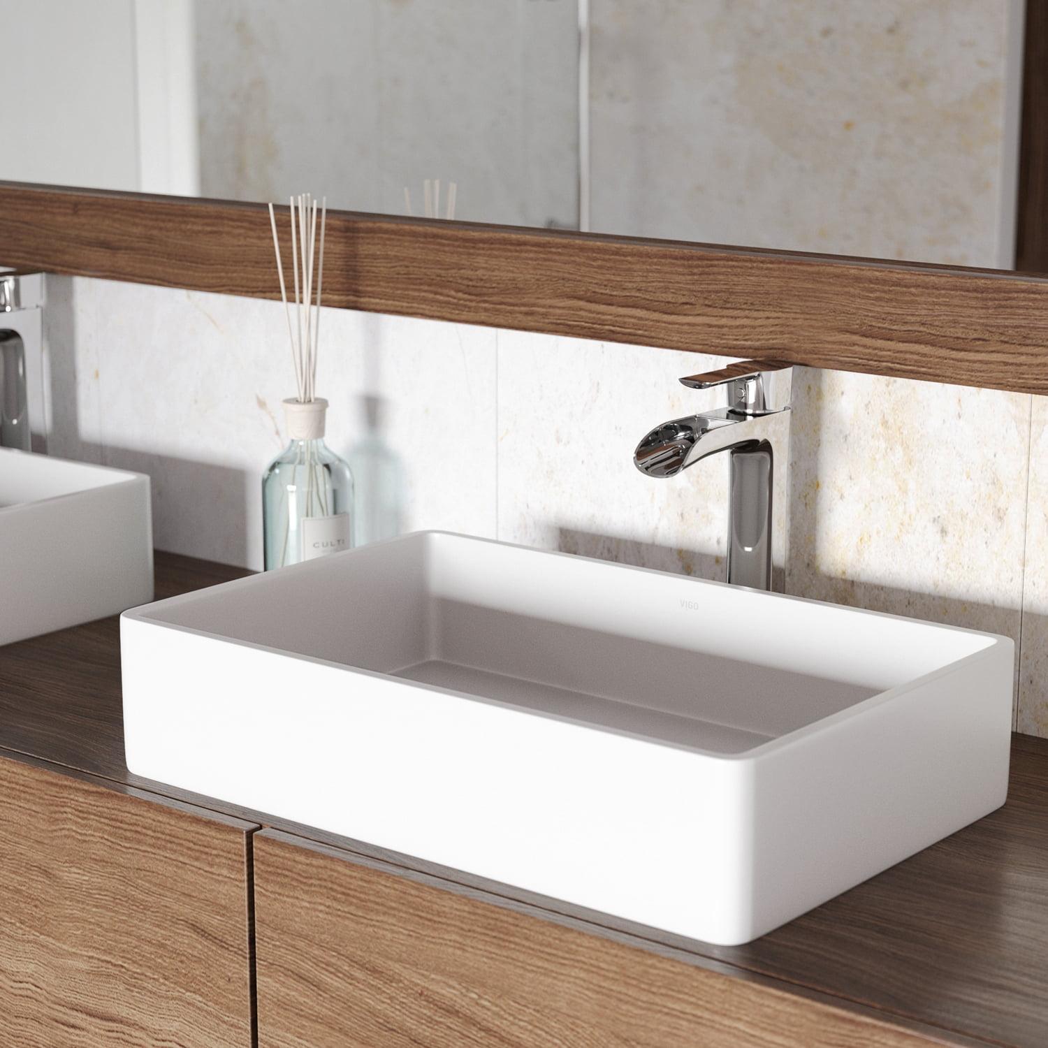 Magnolia 21" L x 14" W x 5" H Rectangular White Matte Stone™ Vessel Bathroom Sink with 11" H Faucet