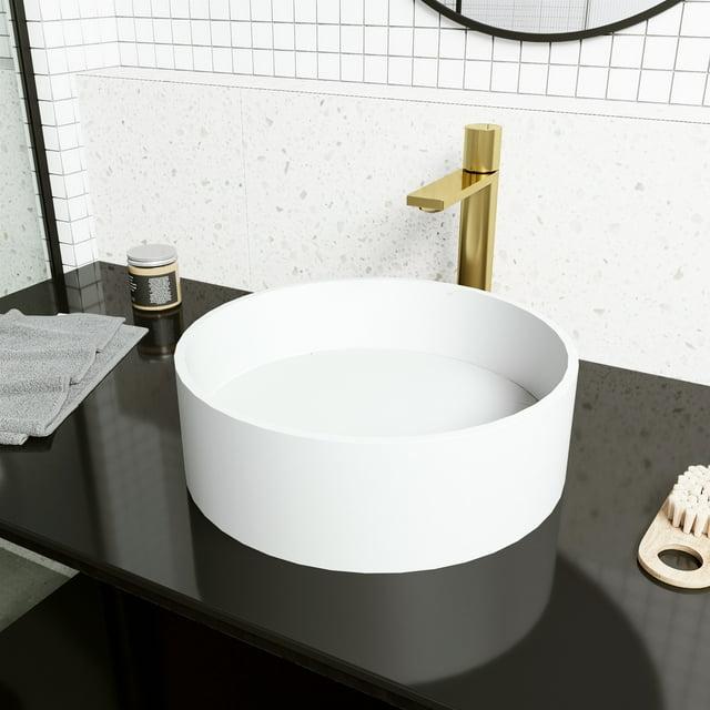 Montauk 15" L x 15" W x 5" H Round White Matte Stone™ Vessel Bathroom Sink with 12" H Faucet