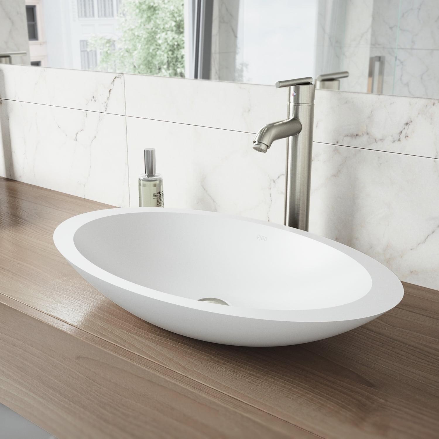 Wisteria 23" L x 14" W x 4" H Oval White Matte Stone Vessel Bathroom Sink with 13" H Faucet