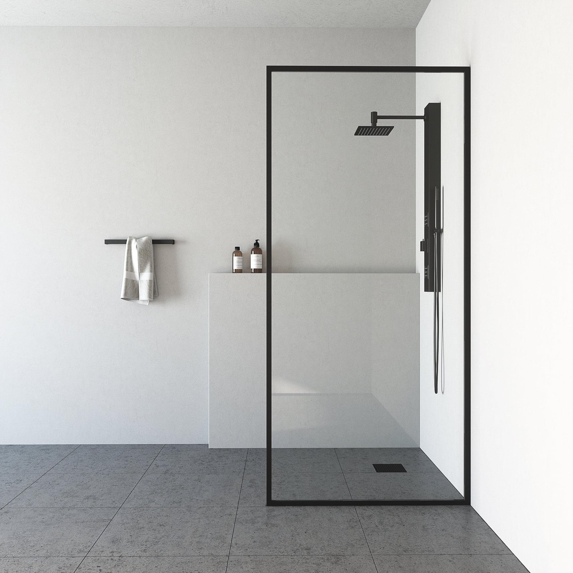 Meridian 34'' W x 74'' H Matte Black Clear Glass Shower Screen