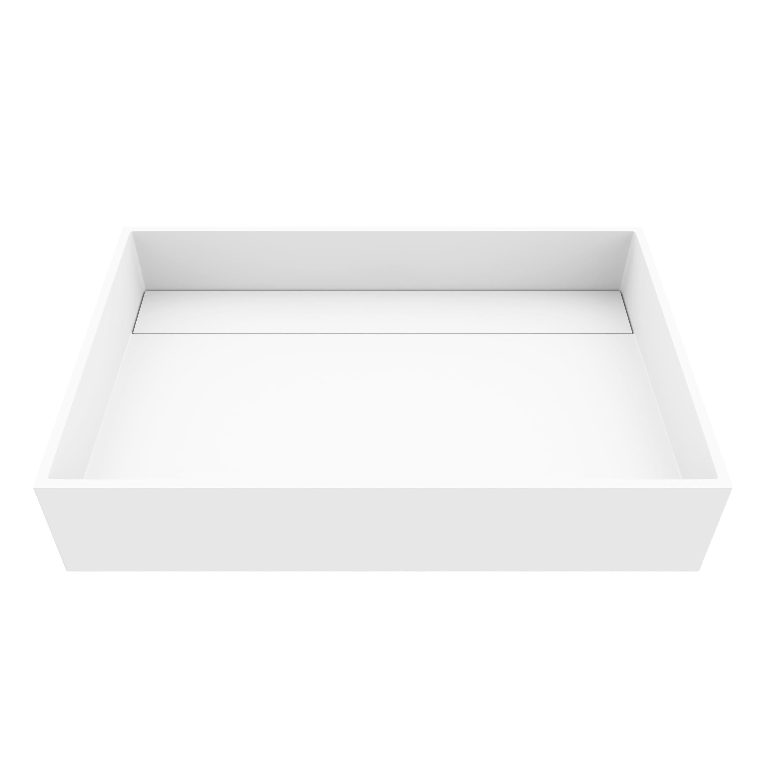 Matte White Stone Rectangular Vessel Bathroom Sink, 23" x 15"