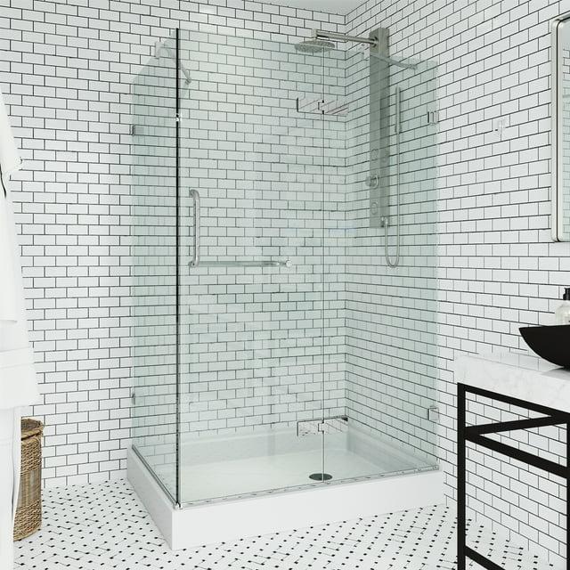 Monteray 48" W x 32" D x 79" H Hinged Frameless Shower Enclosure with 3/8Clear Glass & Base