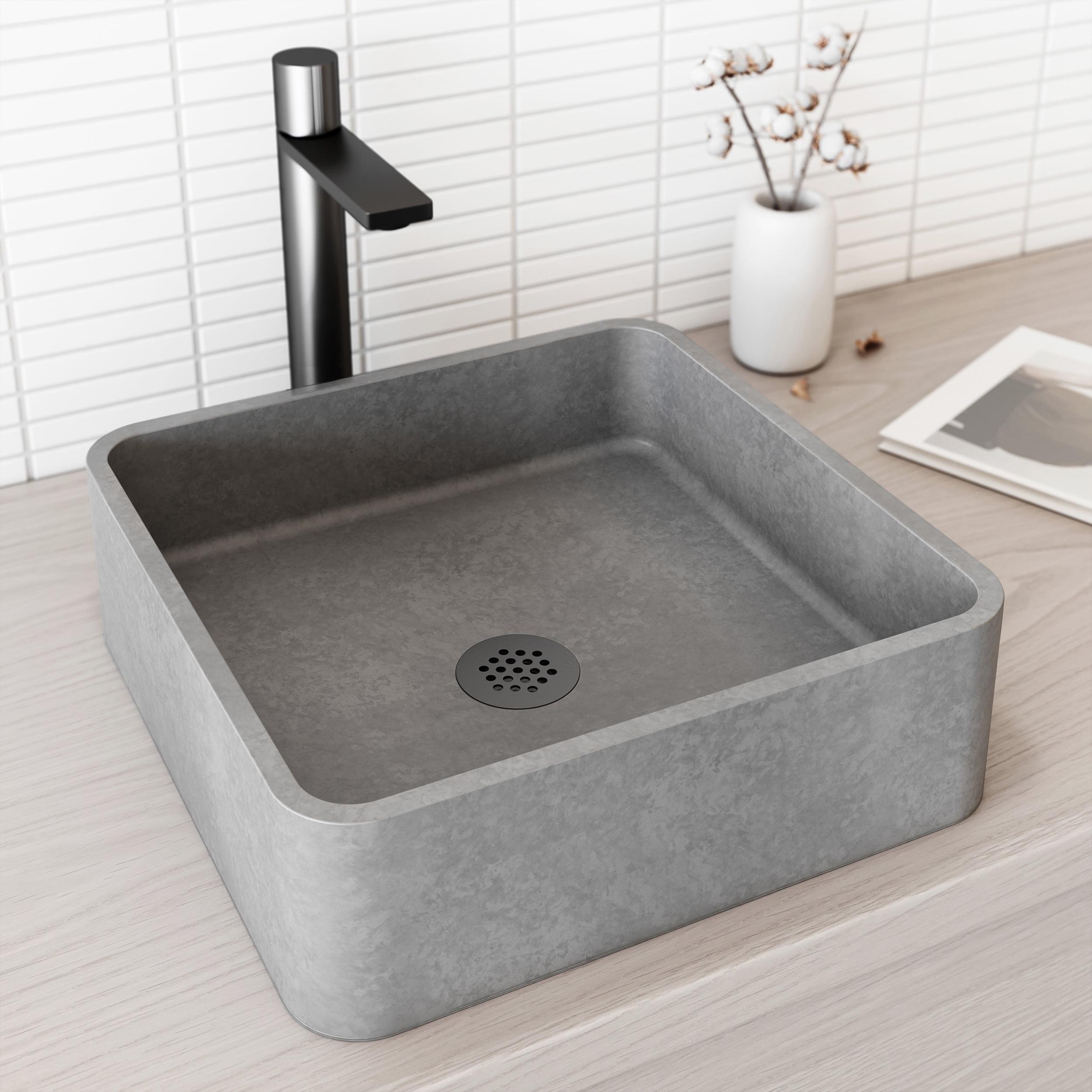 Navona Gothic 15" L x 15" W x 5" H Gray Handmade Square Vessel Bathroom Sink