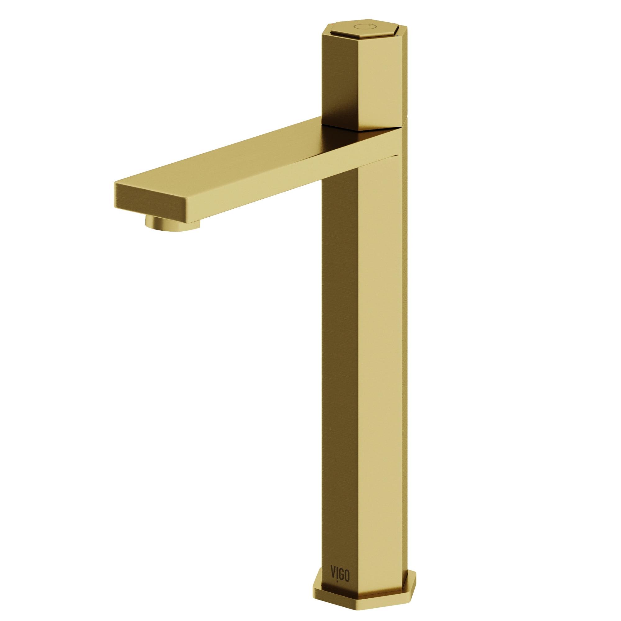 Nova Matte Brushed Gold Tall Vessel Sink Faucet with Push Button