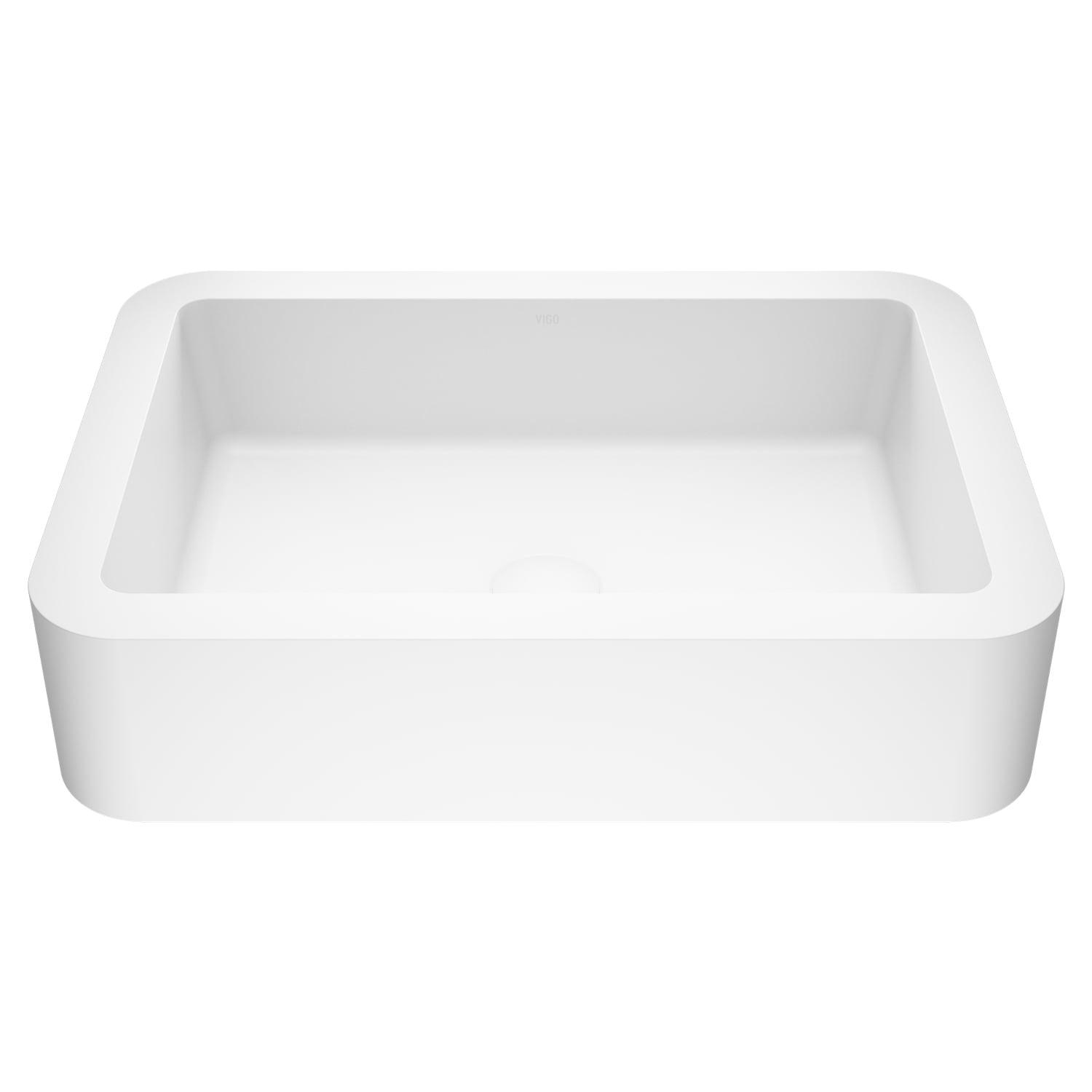 Matte White Stone Rectangular Vessel Sink 23"