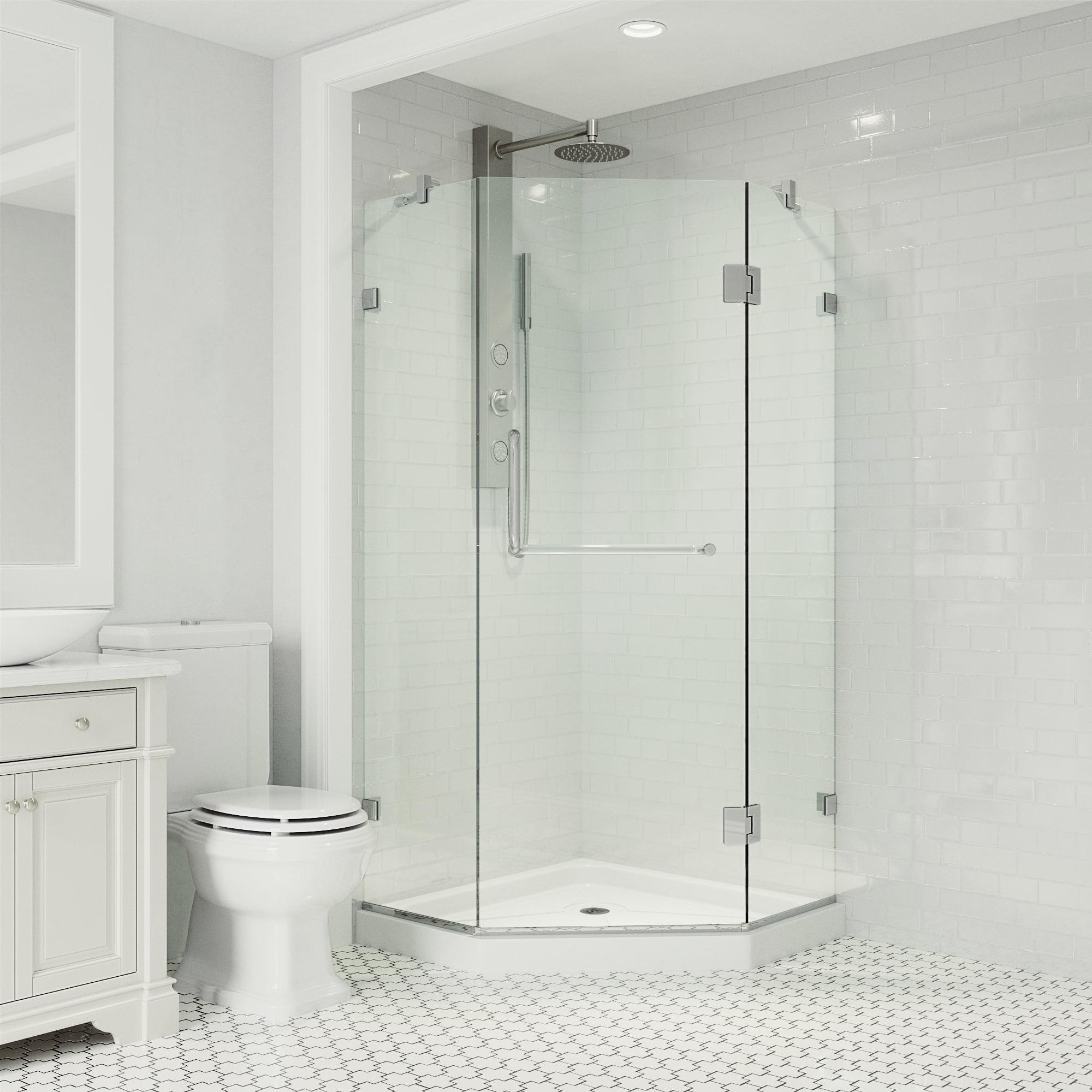 VIGO Piedmont 38" W x 38" D x 77" H Hinged Frameless Shower Enclosure with 3/8  Clear Glass&Base VG6062CHCL38WS