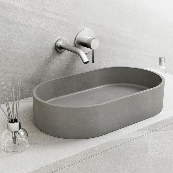 Sagrada Gothic 24" L x 14" W x 5" H Gray Handmade Oval Vessel Bathroom Sink