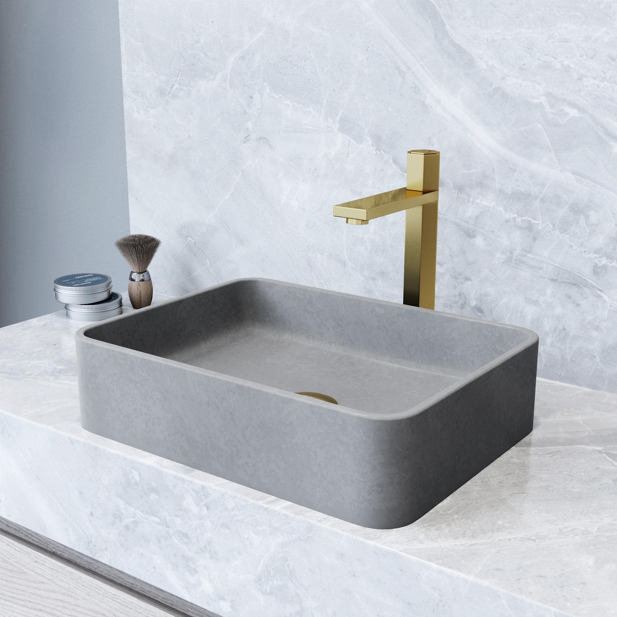 Gray Concrete Rectangular Vessel Bathroom Sink, 16" x 12"